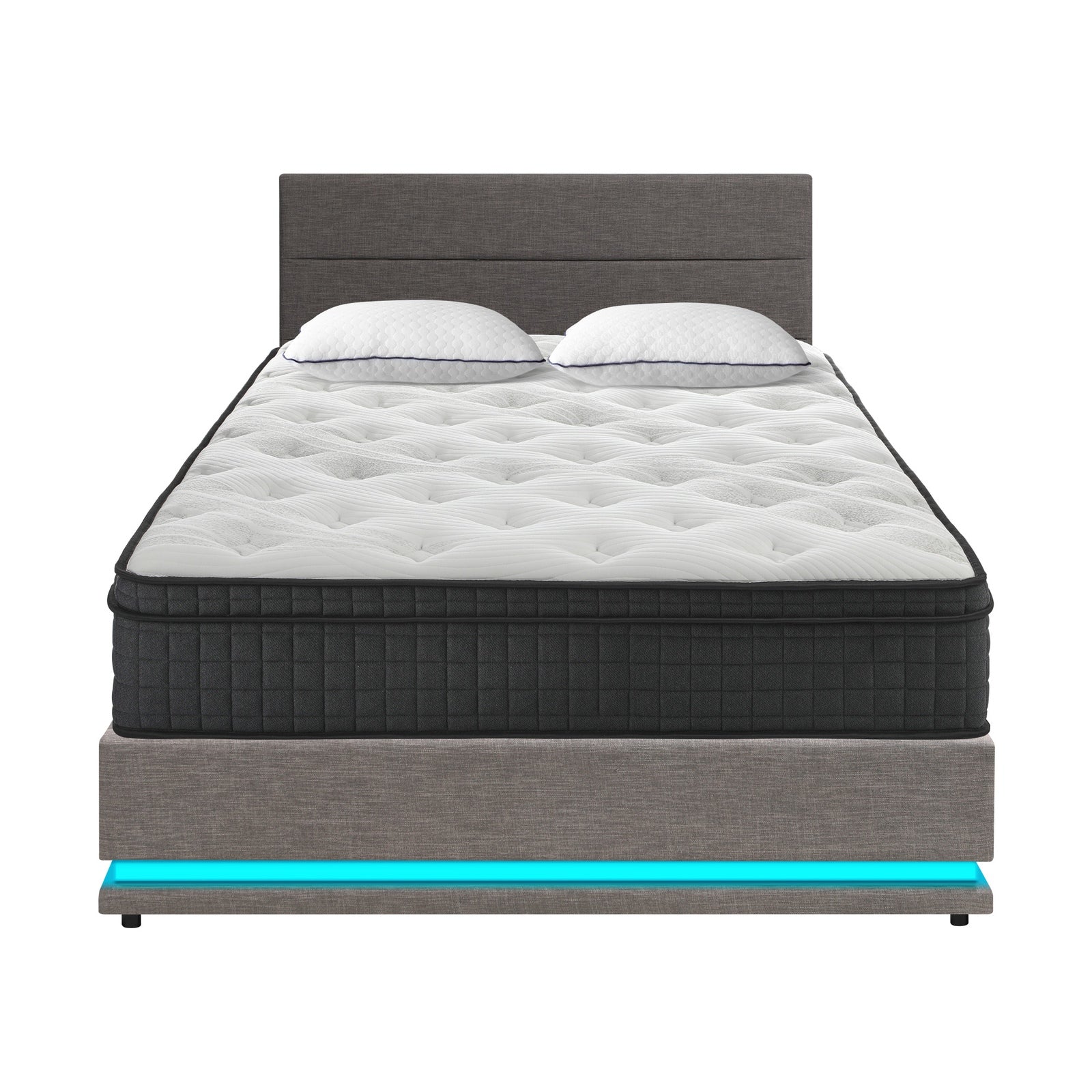 Oikiture Bed Frame Double Size LED with Gas Lift Storage Mattress Set Grey LAYZ - Sunyee