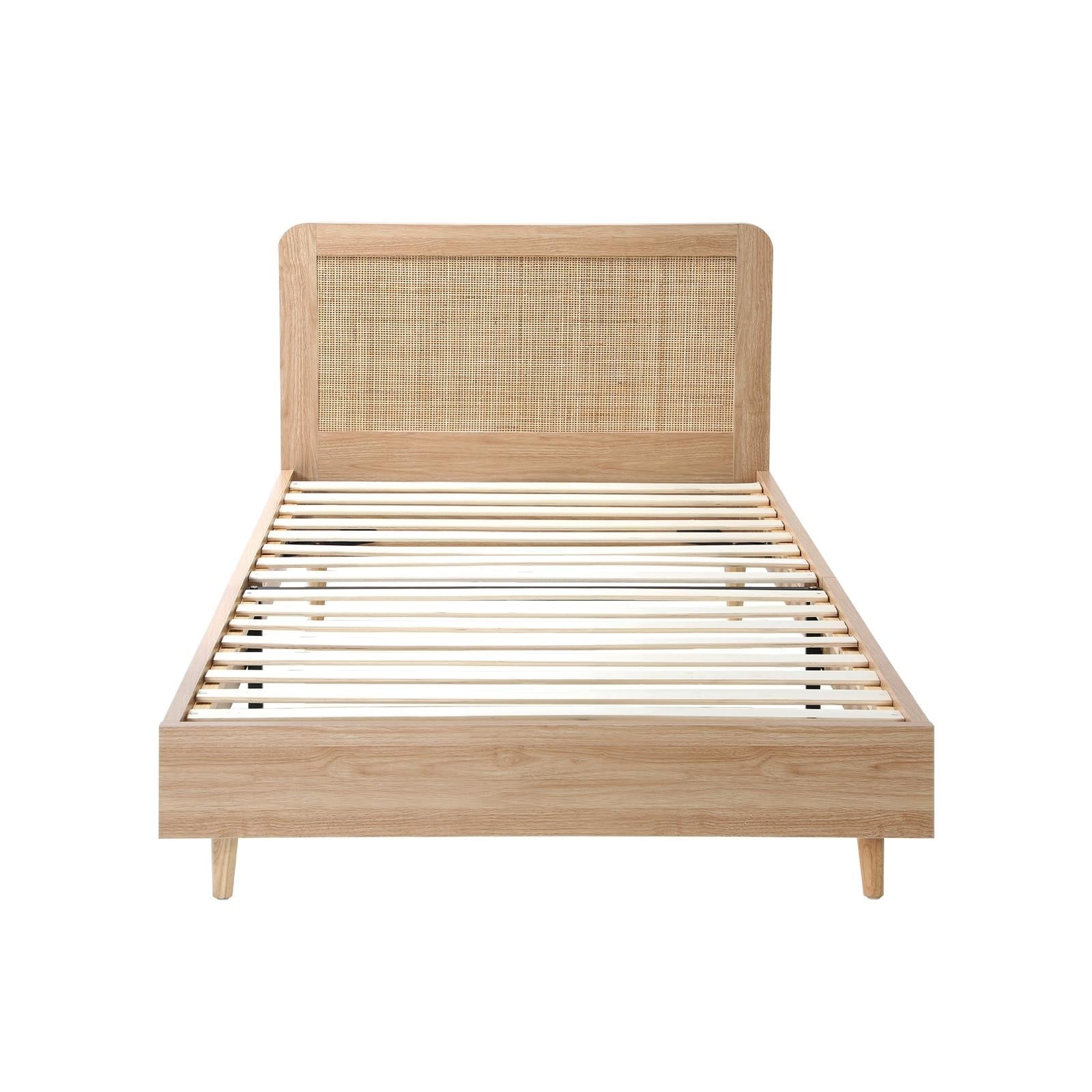 Oikiture Bed Frame King Single Size Wooden Bed Frame Rattan Headboard - Sunyee