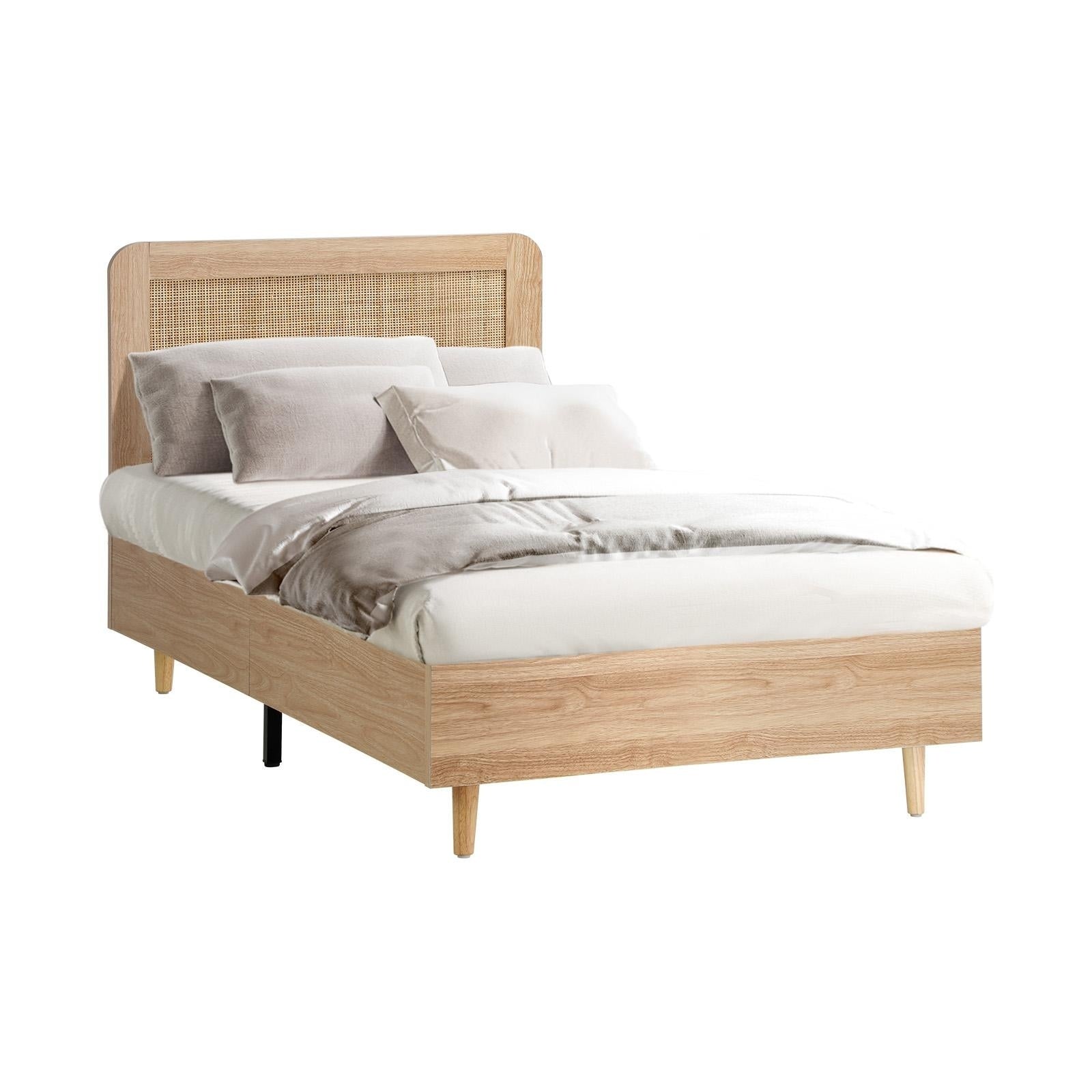 Oikiture Bed Frame King Single Size Wooden Bed Frame Rattan Headboard - Sunyee