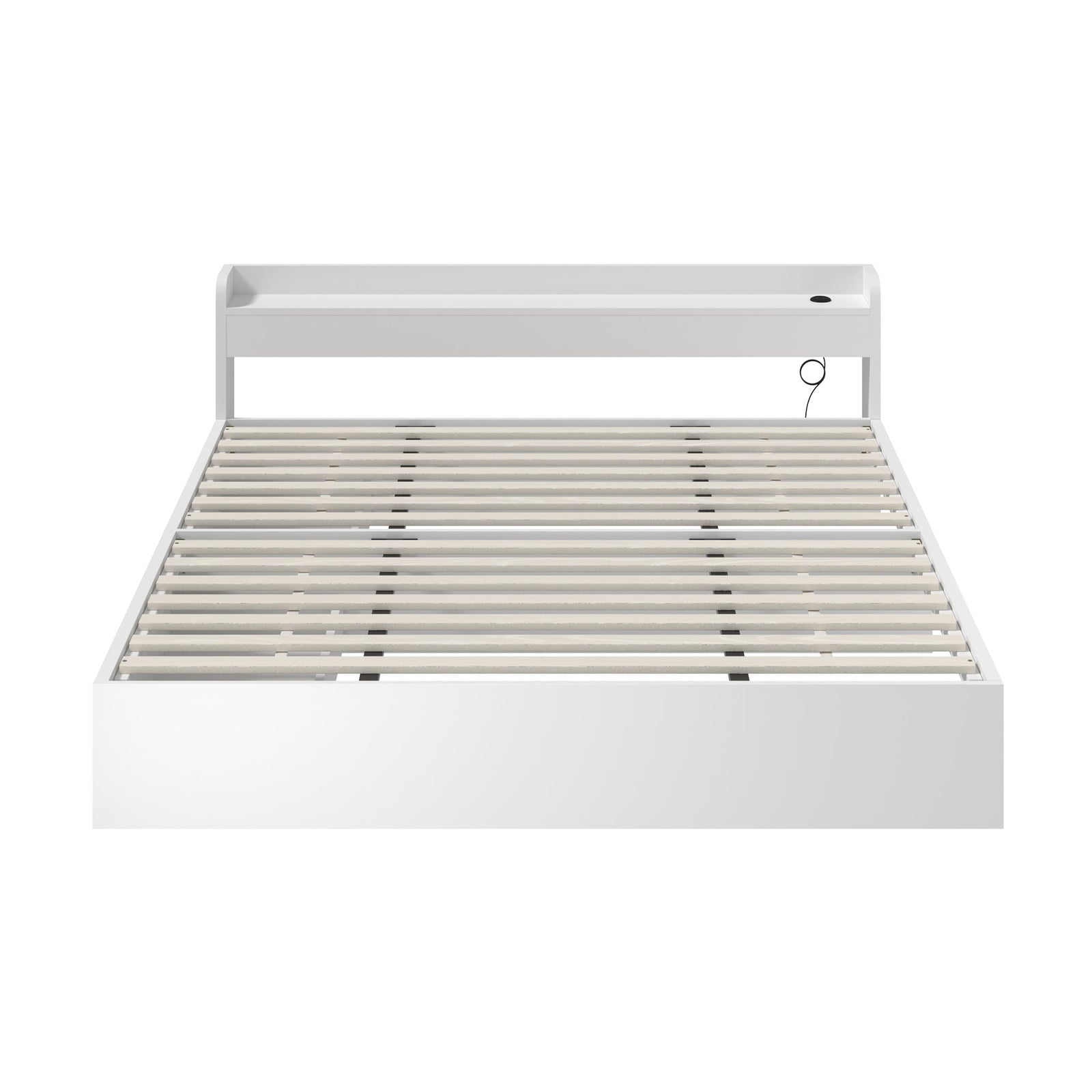 Oikiture Wooden Bed Frame King Size with Charging Ports & 2 Drawers-White - Sunyee