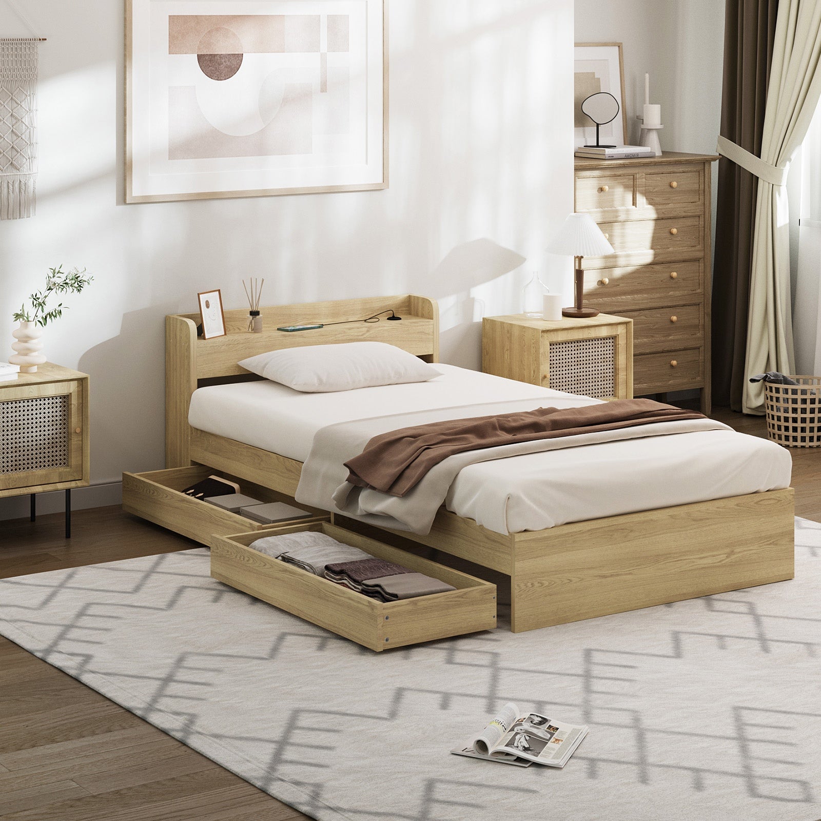 Oikiture Bed Frame Queen Double King Single Size Wooden Bed Platform Timber
