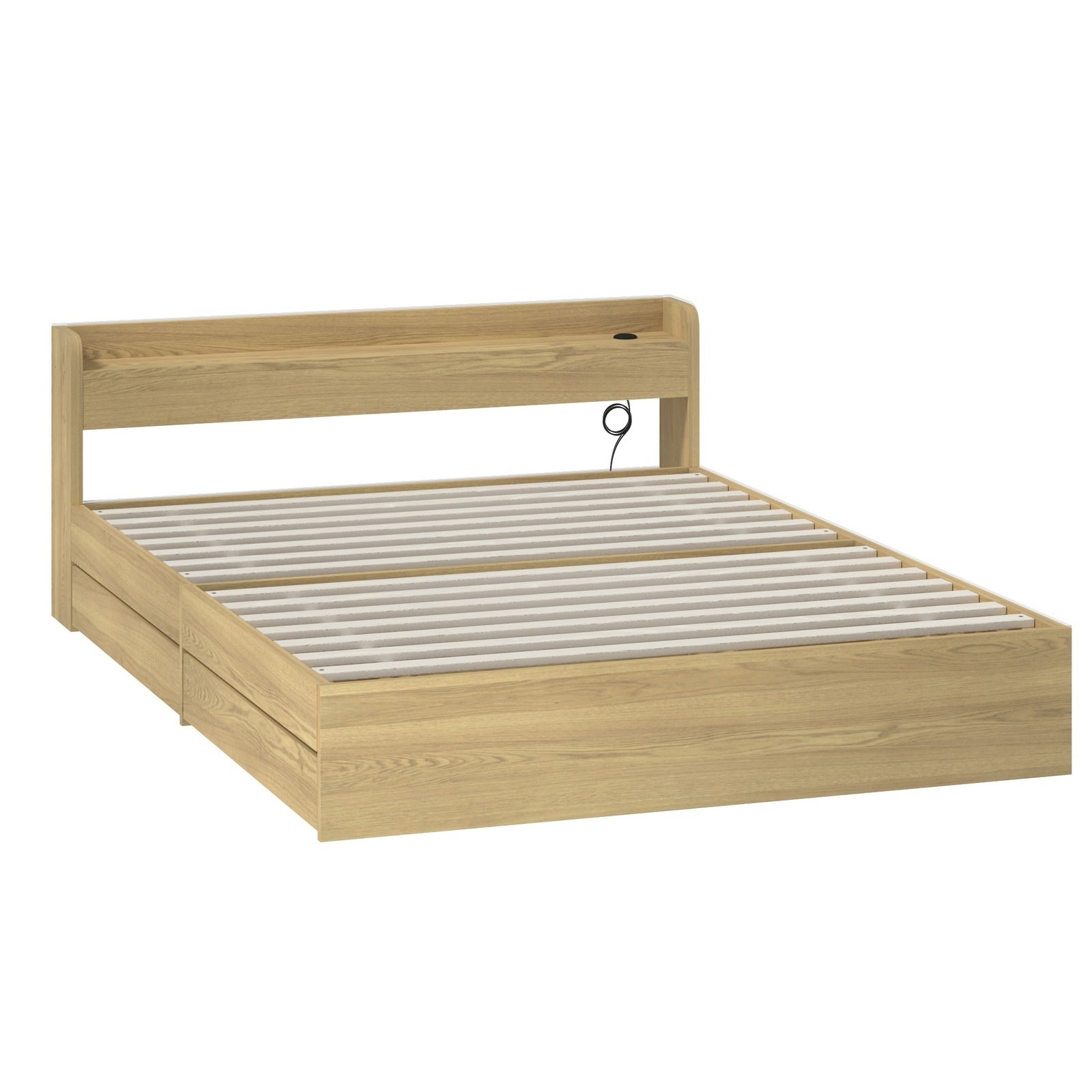 Oikiture Wooden Bed Frame Queen Size with Charging Ports & 2 Drawers - Sunyee