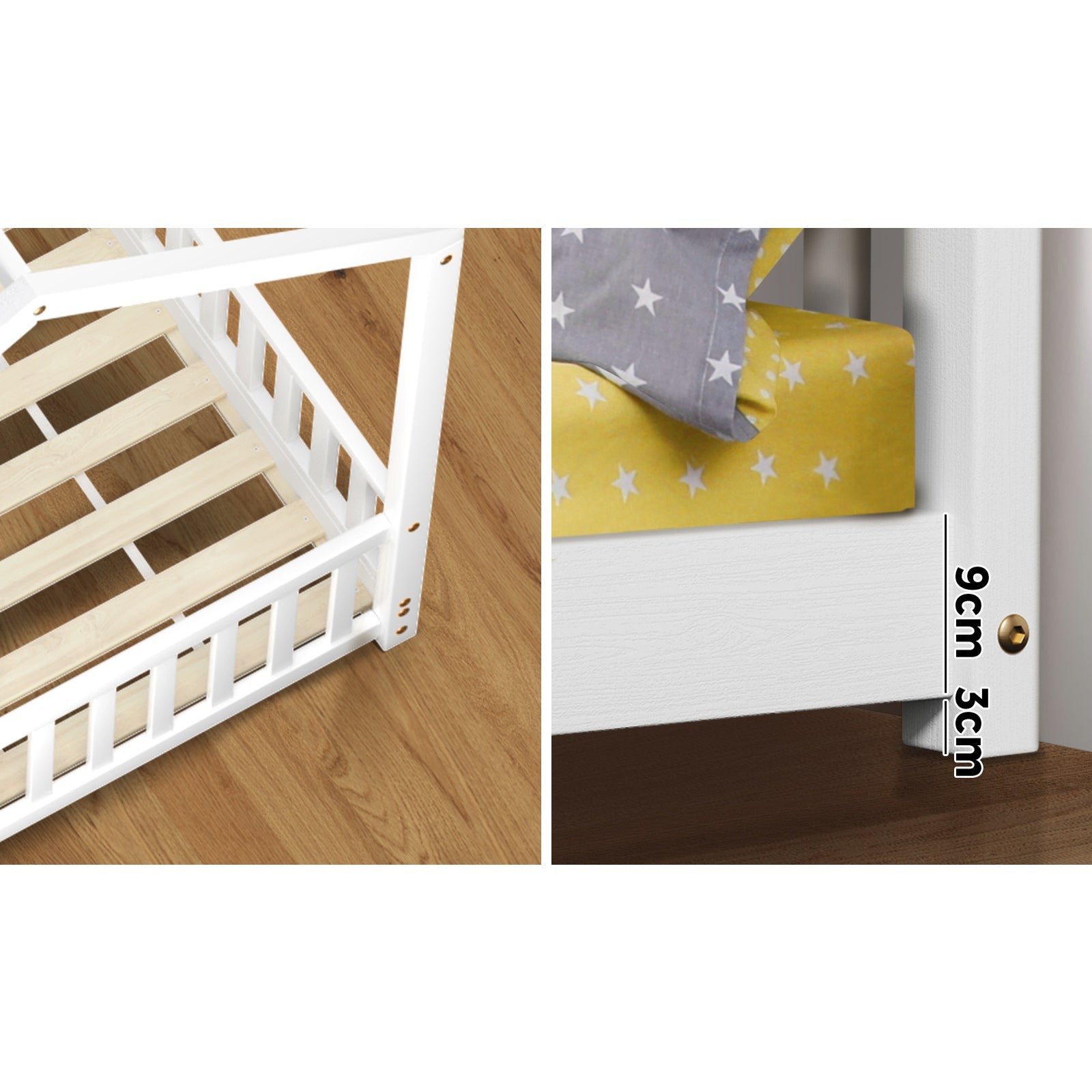 Oikiture Kids Wooden Bed Frame House Beds Platform Double White Timber Pine - Sunyee