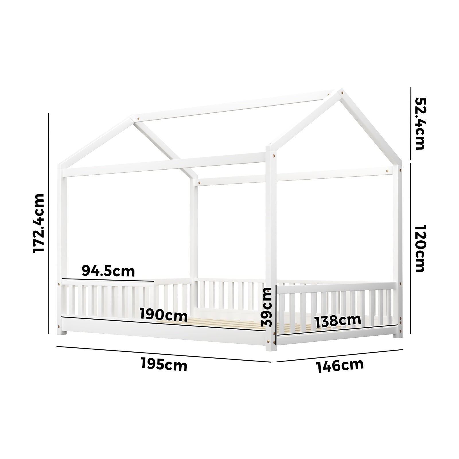 Oikiture Kids Wooden Bed Frame House Beds Platform Double White Timber Pine - Sunyee