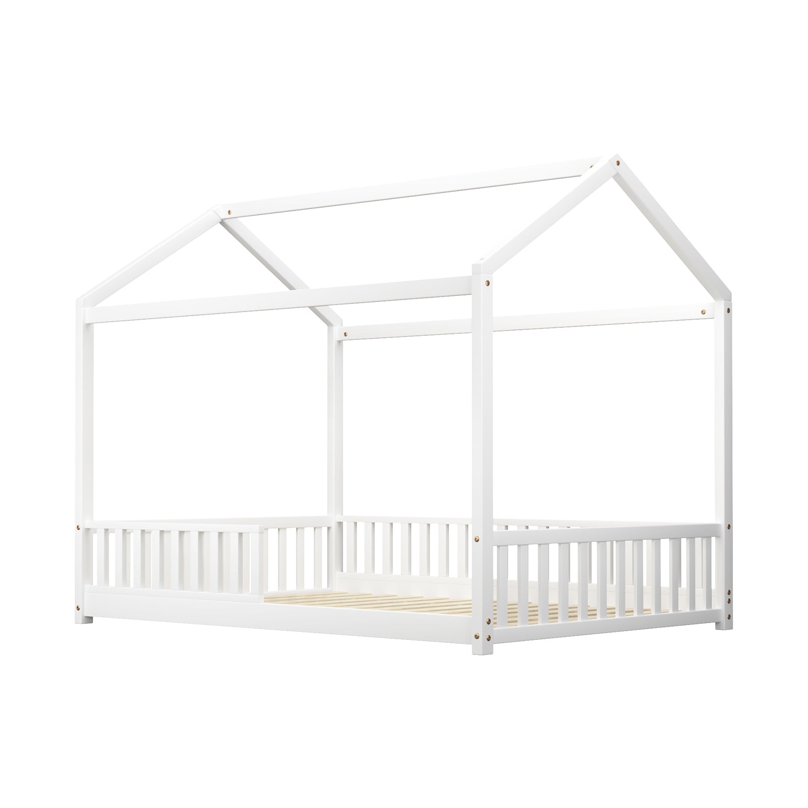 Oikiture Kids Wooden Bed Frame House Beds Platform Double White Timber Pine - Sunyee