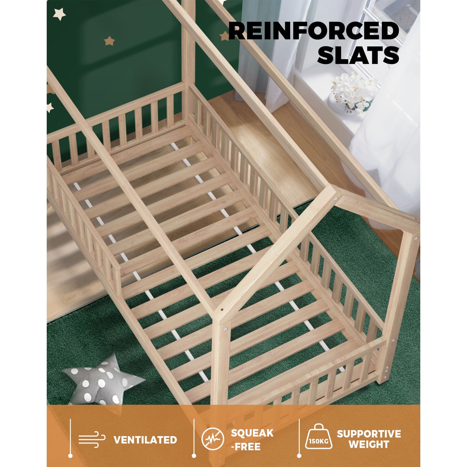 Oikiture Bed Frame Single Wooden Timber House Frame Wood Mattress Base Platform - Sunyee