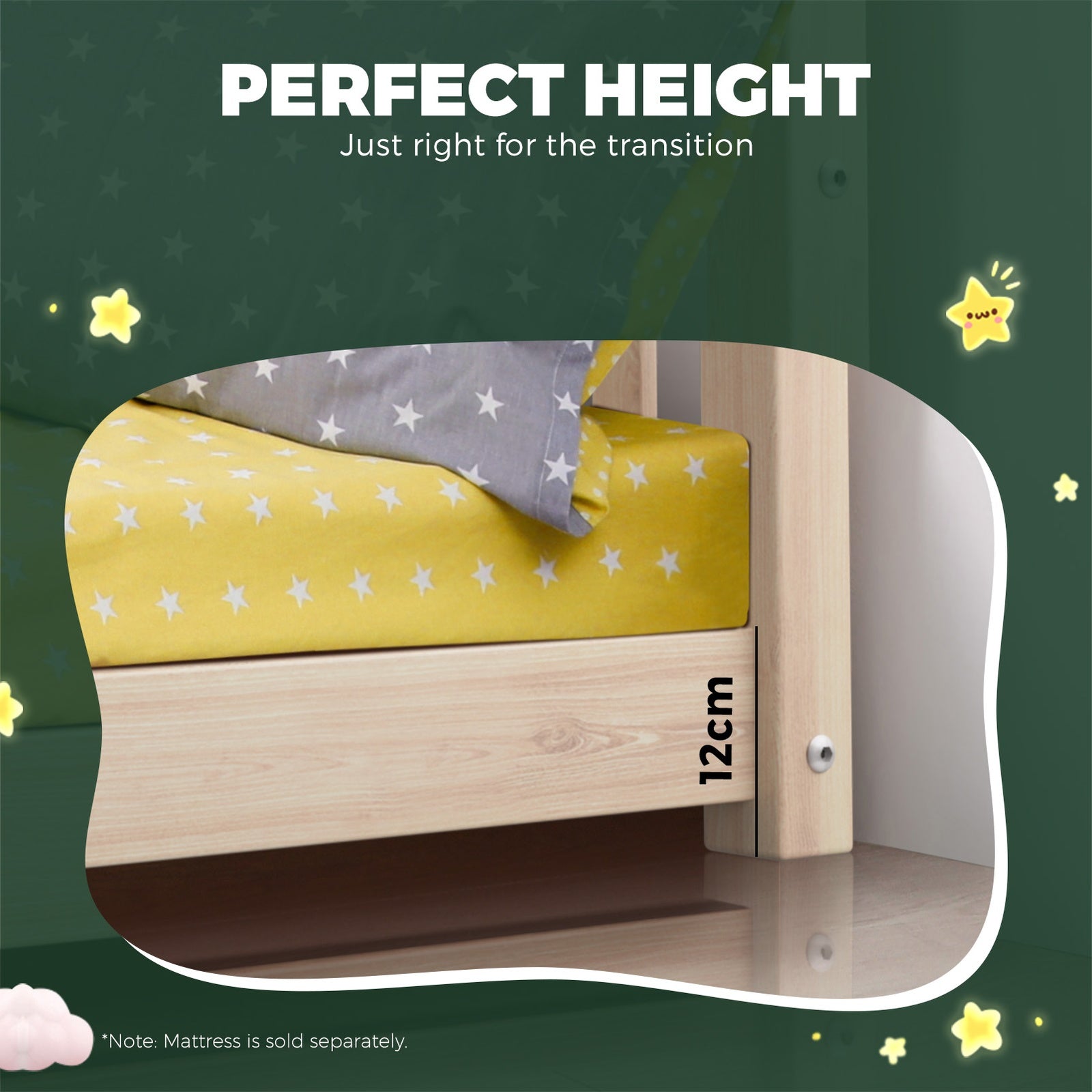 Oikiture Bed Frame Single Wooden Timber House Frame Wood Mattress Base Platform - Sunyee