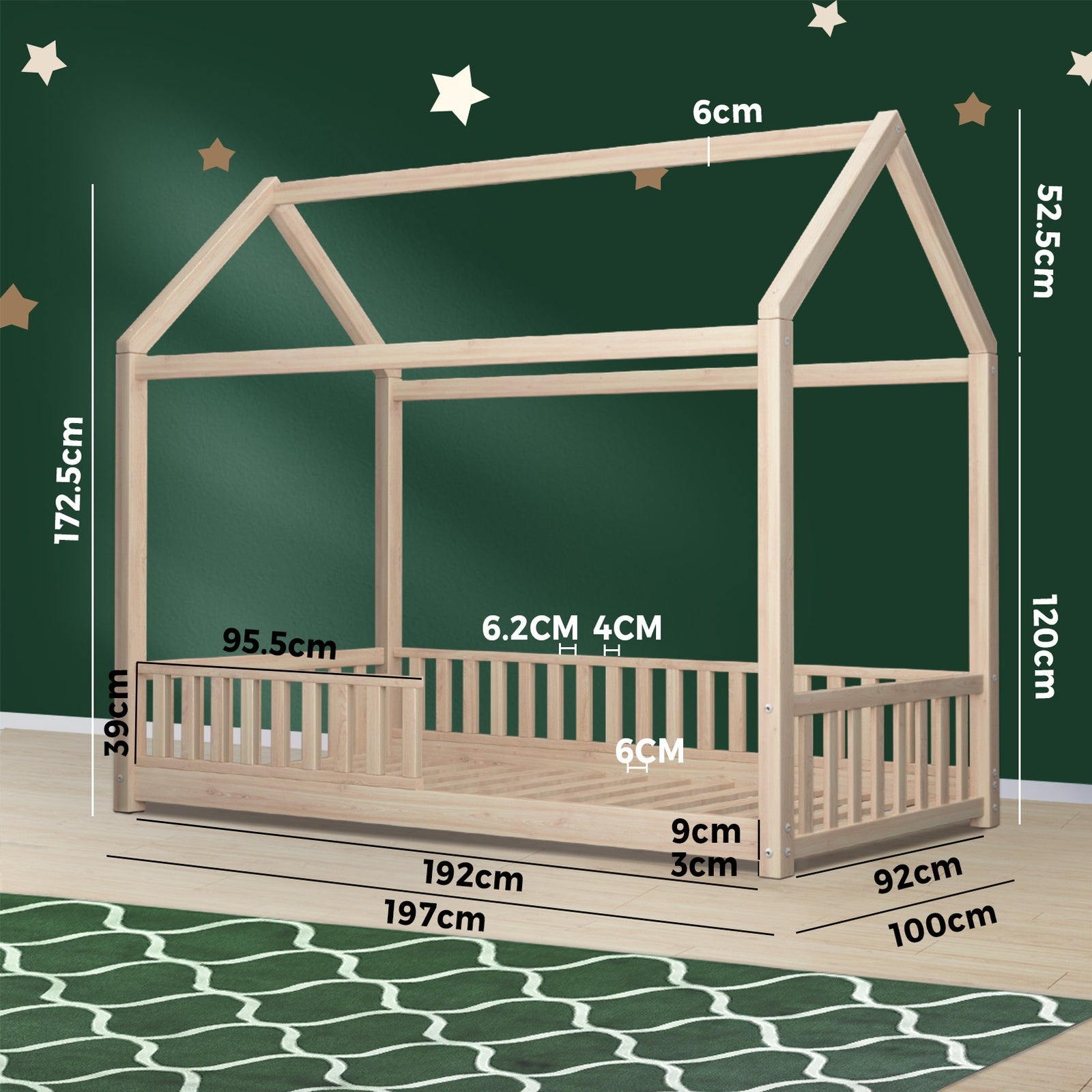 Oikiture Bed Frame Single Wooden Timber House Frame Wood Mattress Base Platform - Sunyee