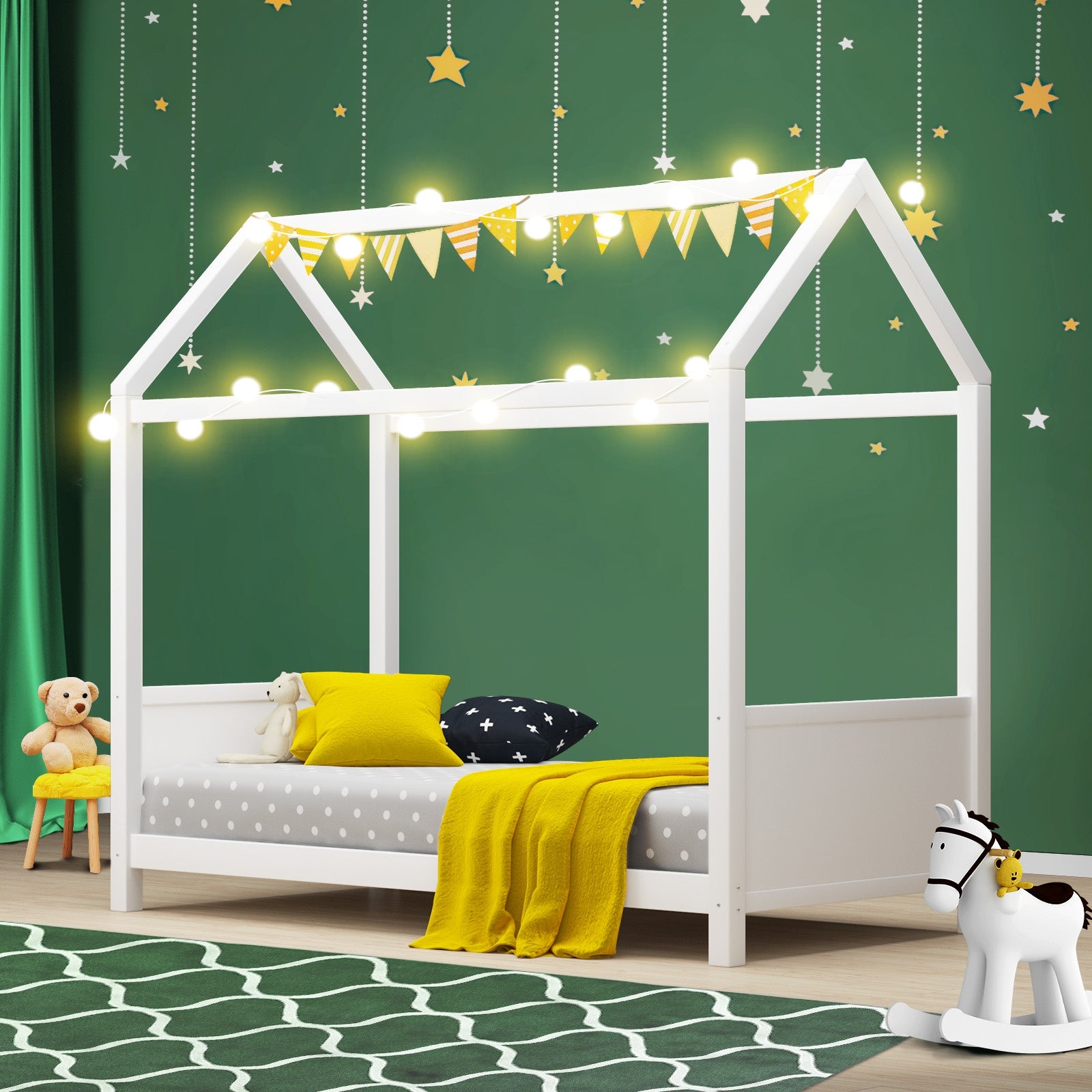 Oikiture Bed Frame Single Wooden Timber House Frame Wood Mattress Base Platform