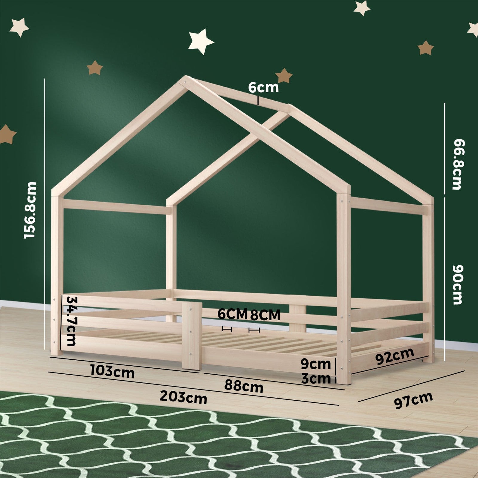 Oikiture Bed Frame Wooden Single Size Timber House Frame Mattress Base Platform - Sunyee