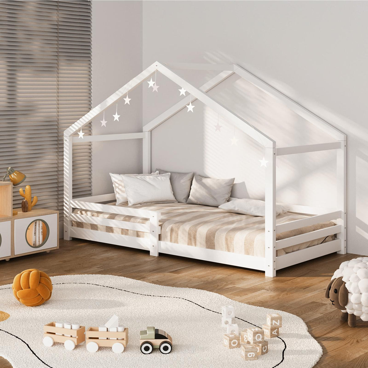 Oikiture Bed Frame Single Wooden House Bedframe Mattress Base Timber Platform