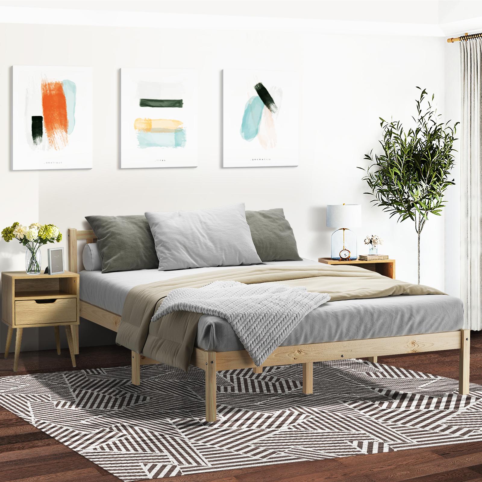 Oikiture Bed Frame Double Size Wood Mattress Base Wooden Timber Platform Bedroom - Sunyee