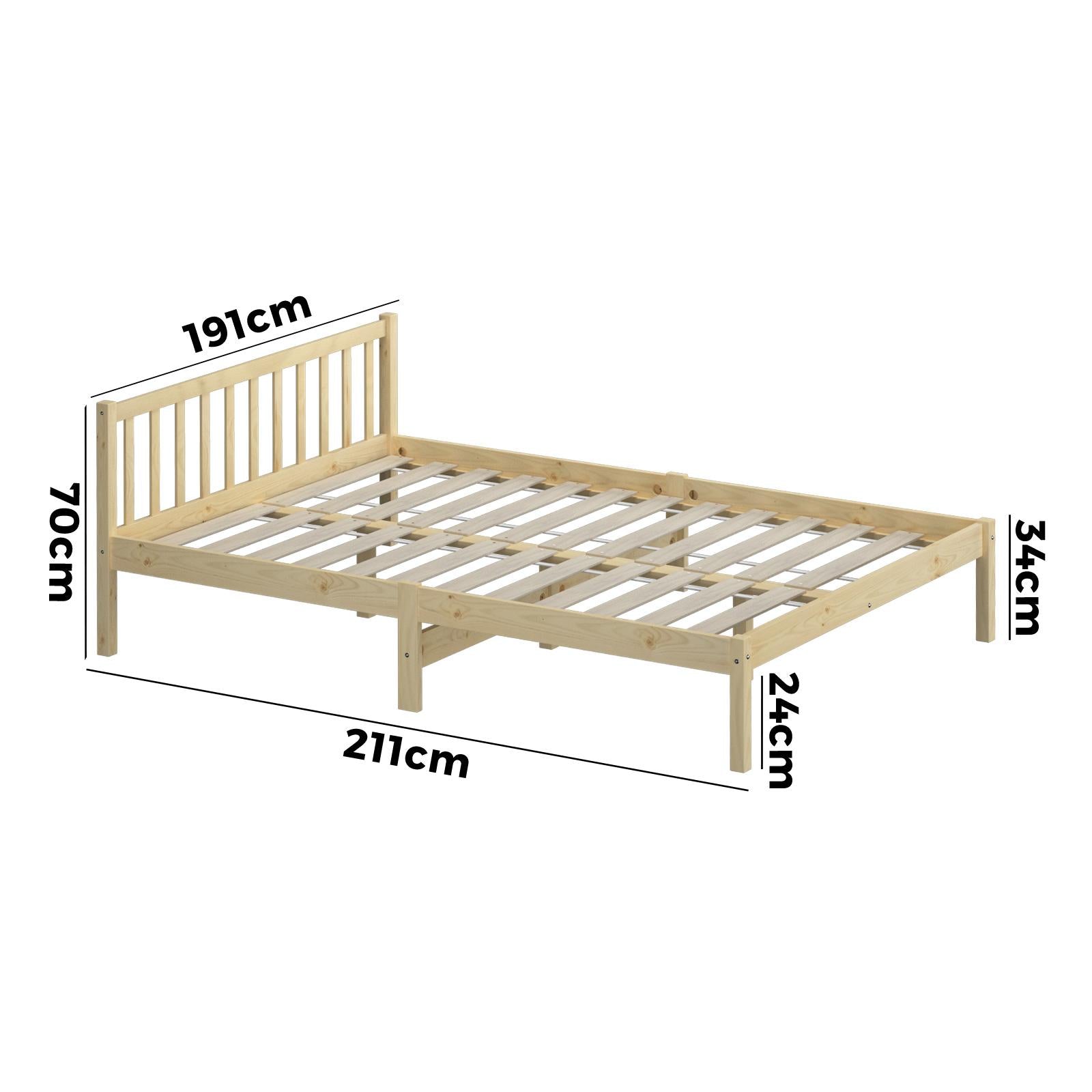Oikiture Bed Frame King Size Wooden Timber Base Headboard Bedroom - Sunyee