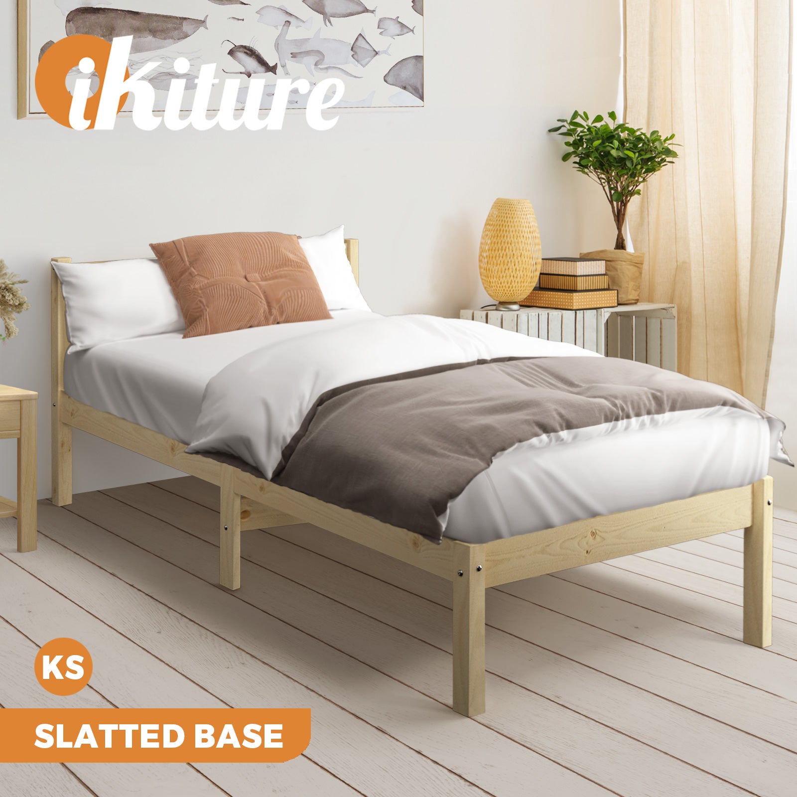 Oikiture Bed Frame Queen Double King Single Wooden Mattress Base Wood Headboard - Sunyee