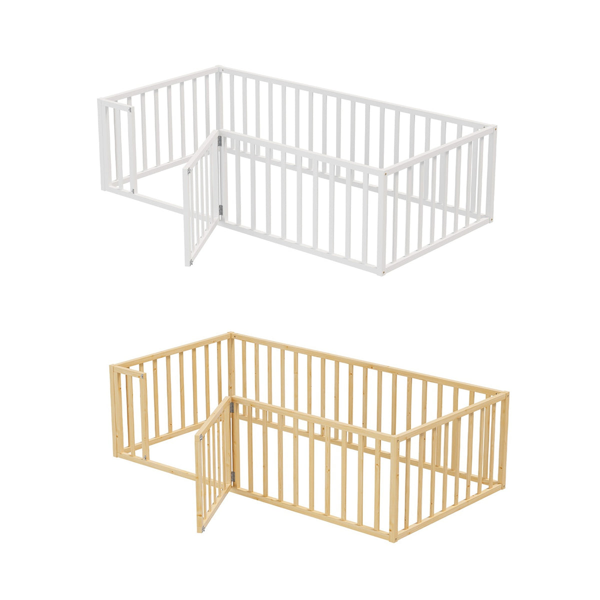 Oikiture 2-in-1 Kids Bed Frame Wood Single Toddler Play Centre Guard Fence Gate