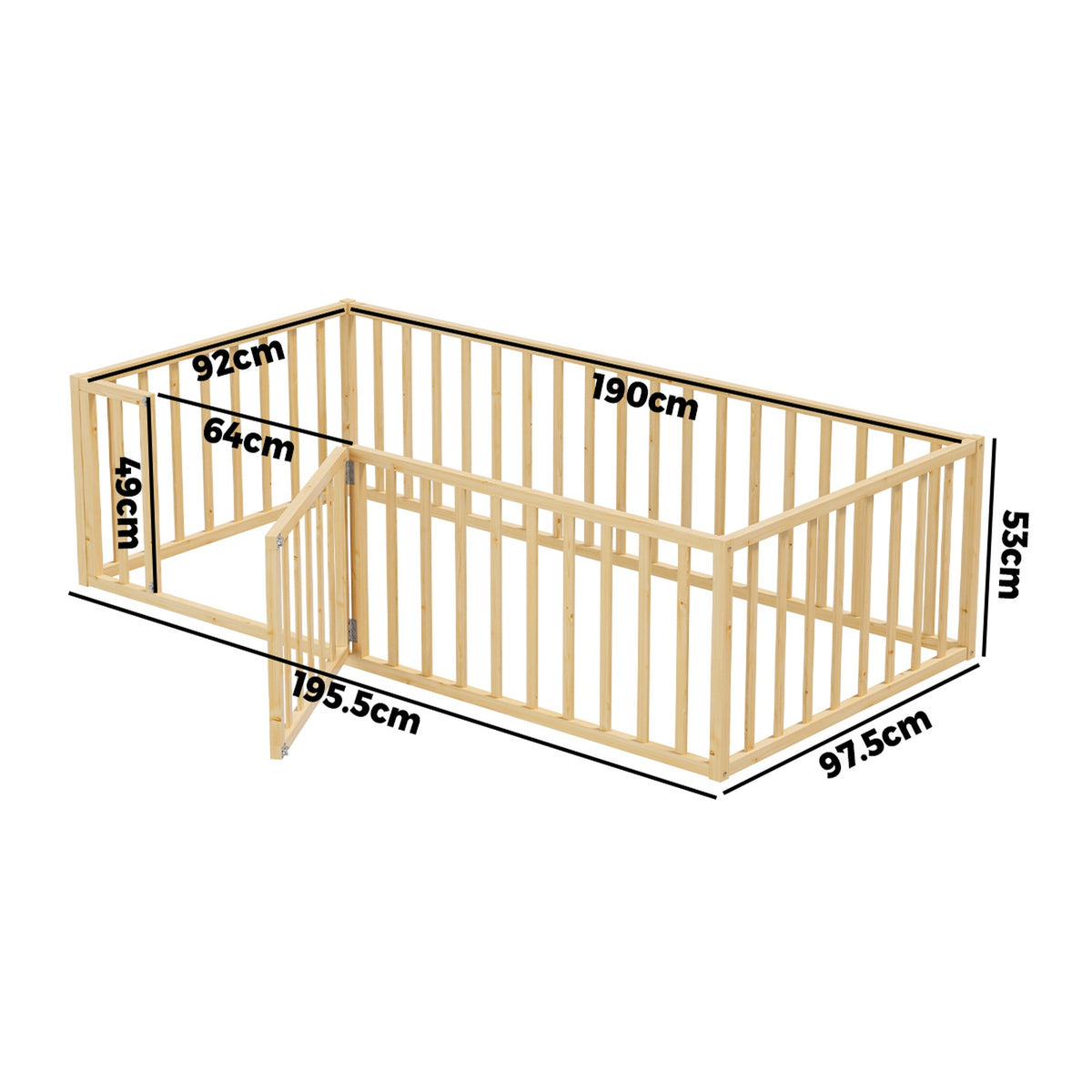 Oikiture 2-in-1 Kids Bed Frame Wood Single Toddler Play Centre Guard Fence Gate