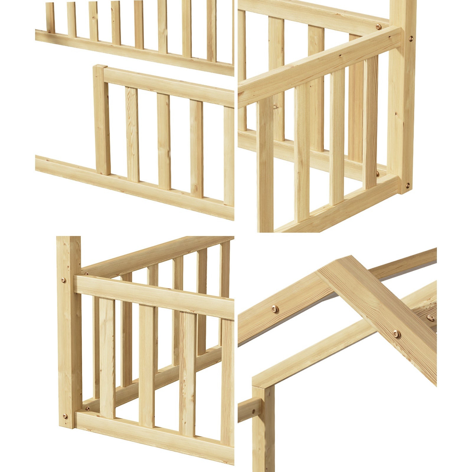 Oikiture Wooden Kids Bed Frame King Single House Beds Timber No Slats Natural - Sunyee