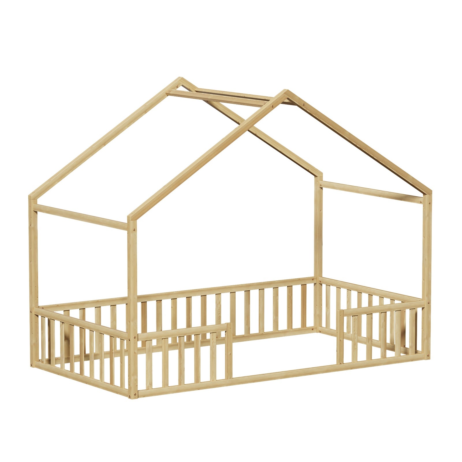 Oikiture Wooden Kids Bed Frame King Single House Beds Timber No Slats Natural - Sunyee