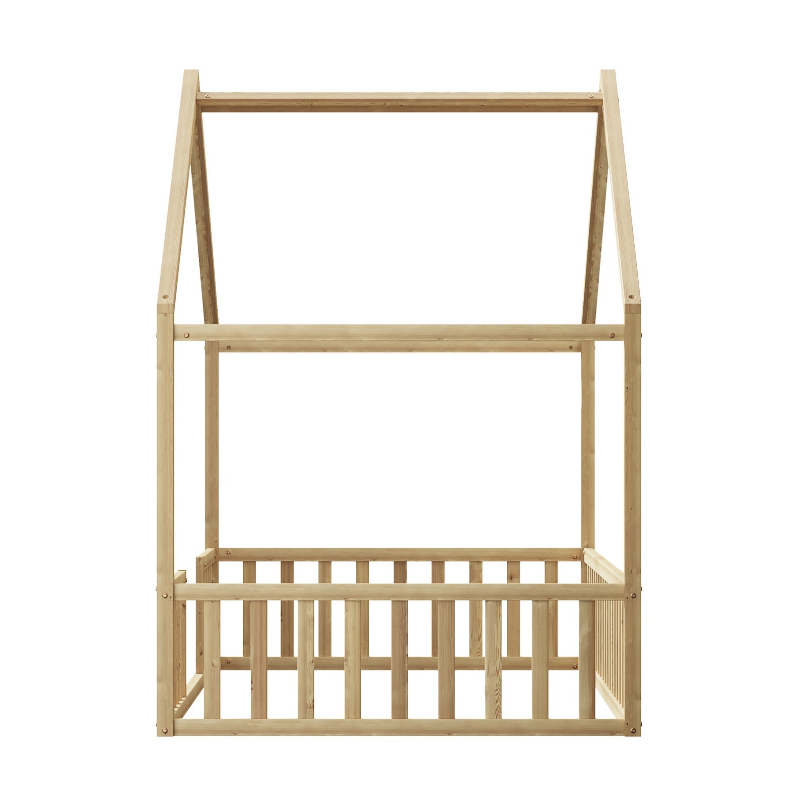 Oikiture Wooden Kids Bed Frame King Single House Beds Timber No Slats Natural - Sunyee