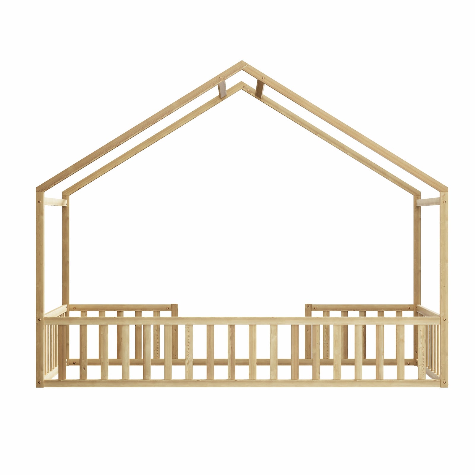 Oikiture Wooden Kids Bed Frame King Single House Beds Timber No Slats Natural - Sunyee