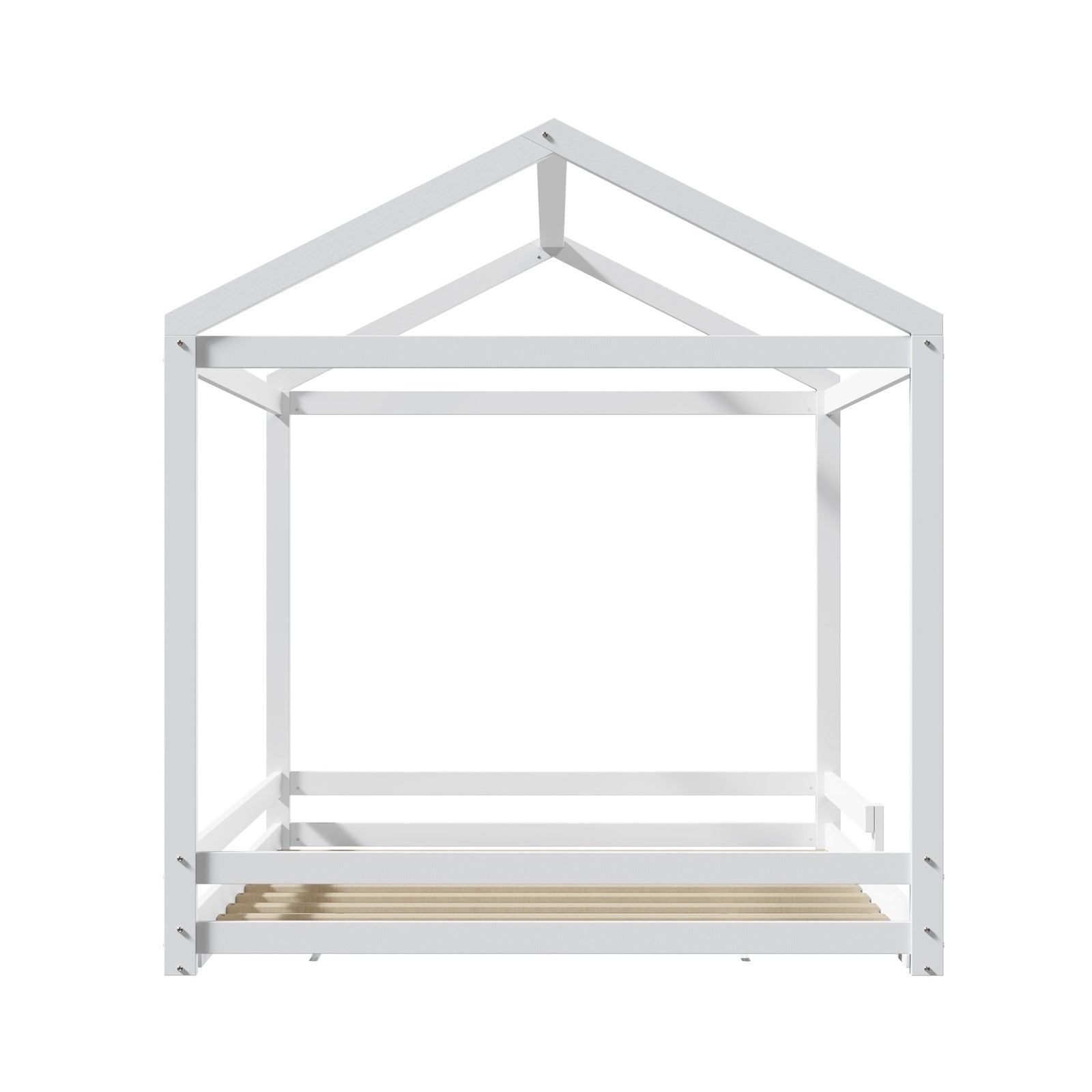 Oikiture Kids Wooden Bed Frame Timber House Beds Base with Fence Double White - Sunyee