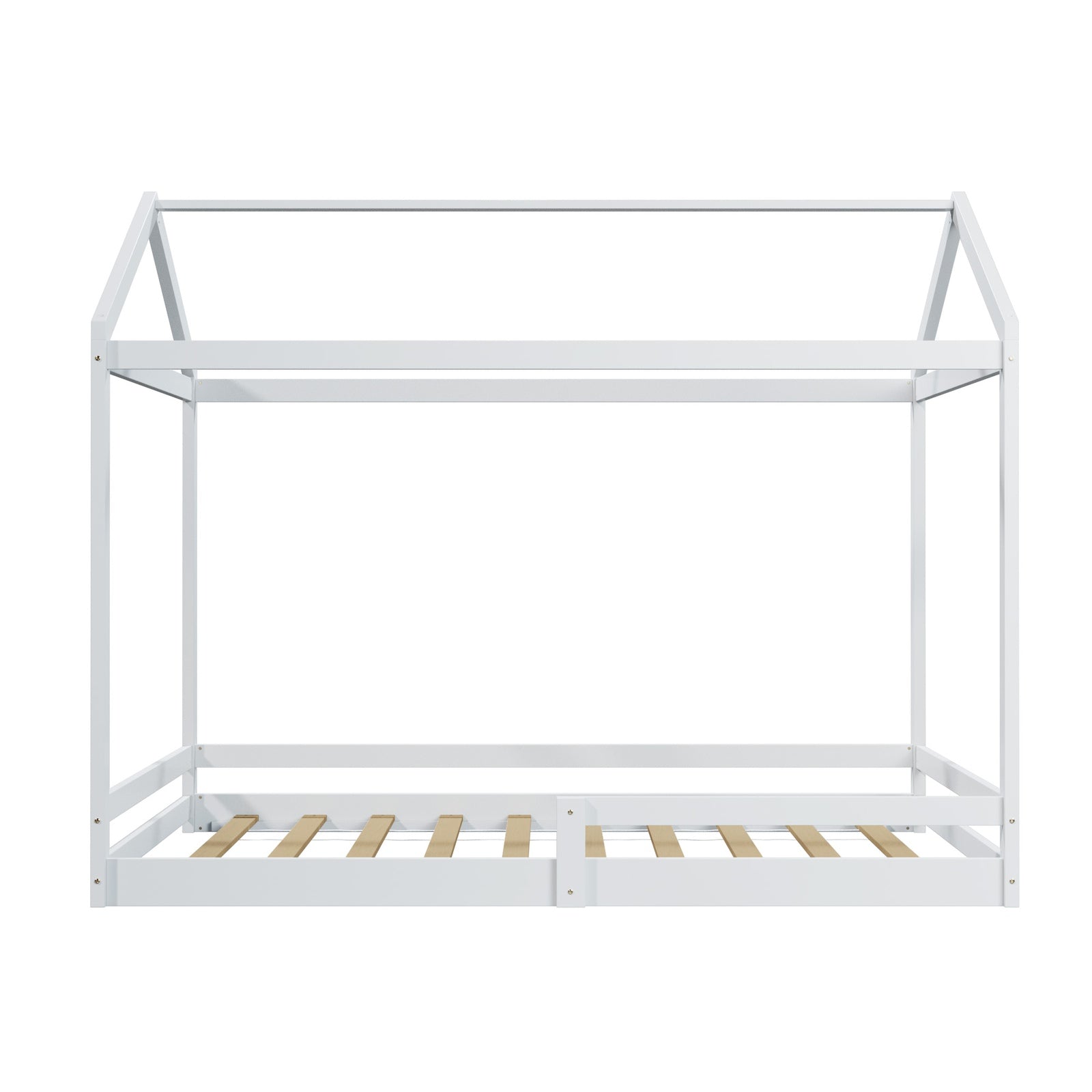 Oikiture Kids Wooden Bed Frame Timber House Beds Base with Fence Double White - Sunyee