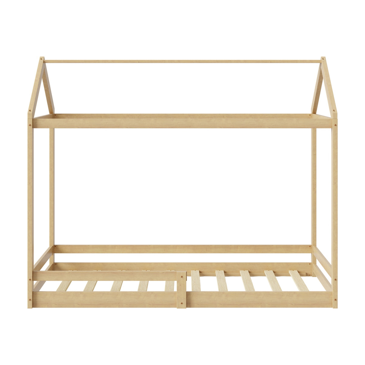 Oikiture Kids Wooden Bed Frame House Beds Base Timber with Fence Single Natural - Sunyee