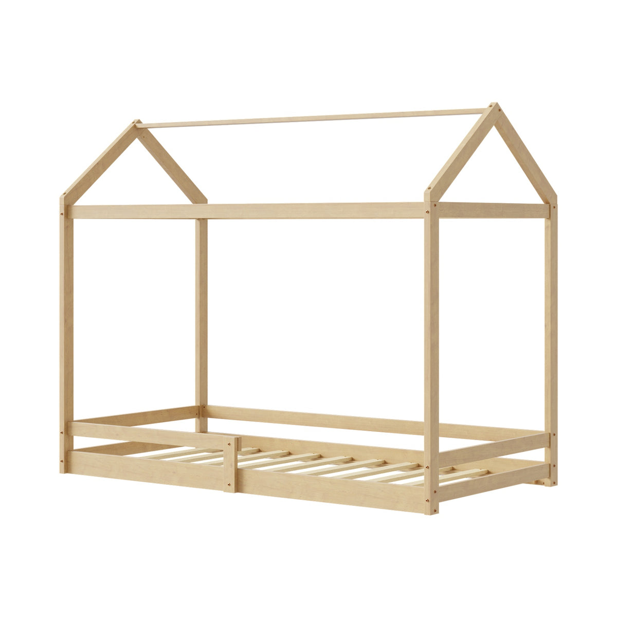 Oikiture Kids Wooden Bed Frame House Beds Base Timber with Fence Single Natural - Sunyee