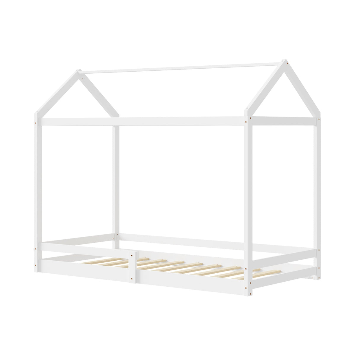 Oikiture Kids Wooden Bed Frame House Beds Base Timber with Fence Single White - Sunyee