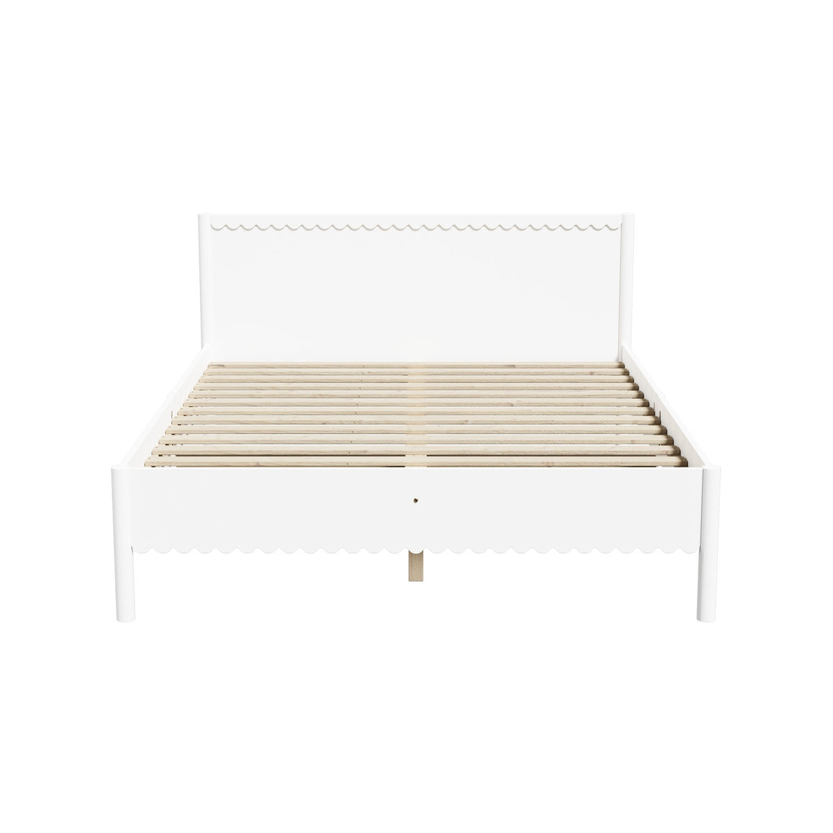 Oikiture Scalloped Bed Wooden Bed Frame Solid Pine Timber Double White