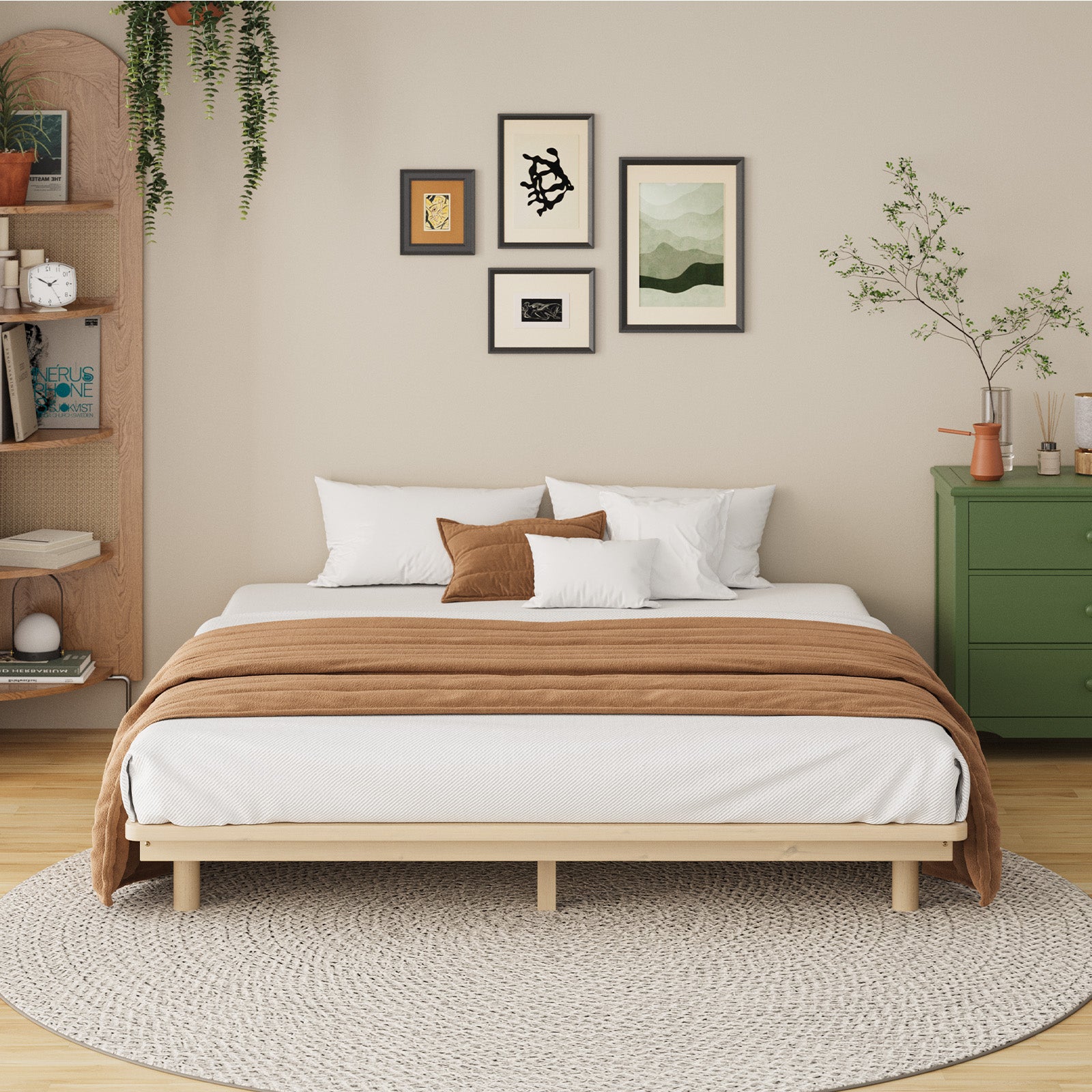 Oikiture Bed Frame King Size Wooden Bed Base Timber Floating Beds - Sunyee