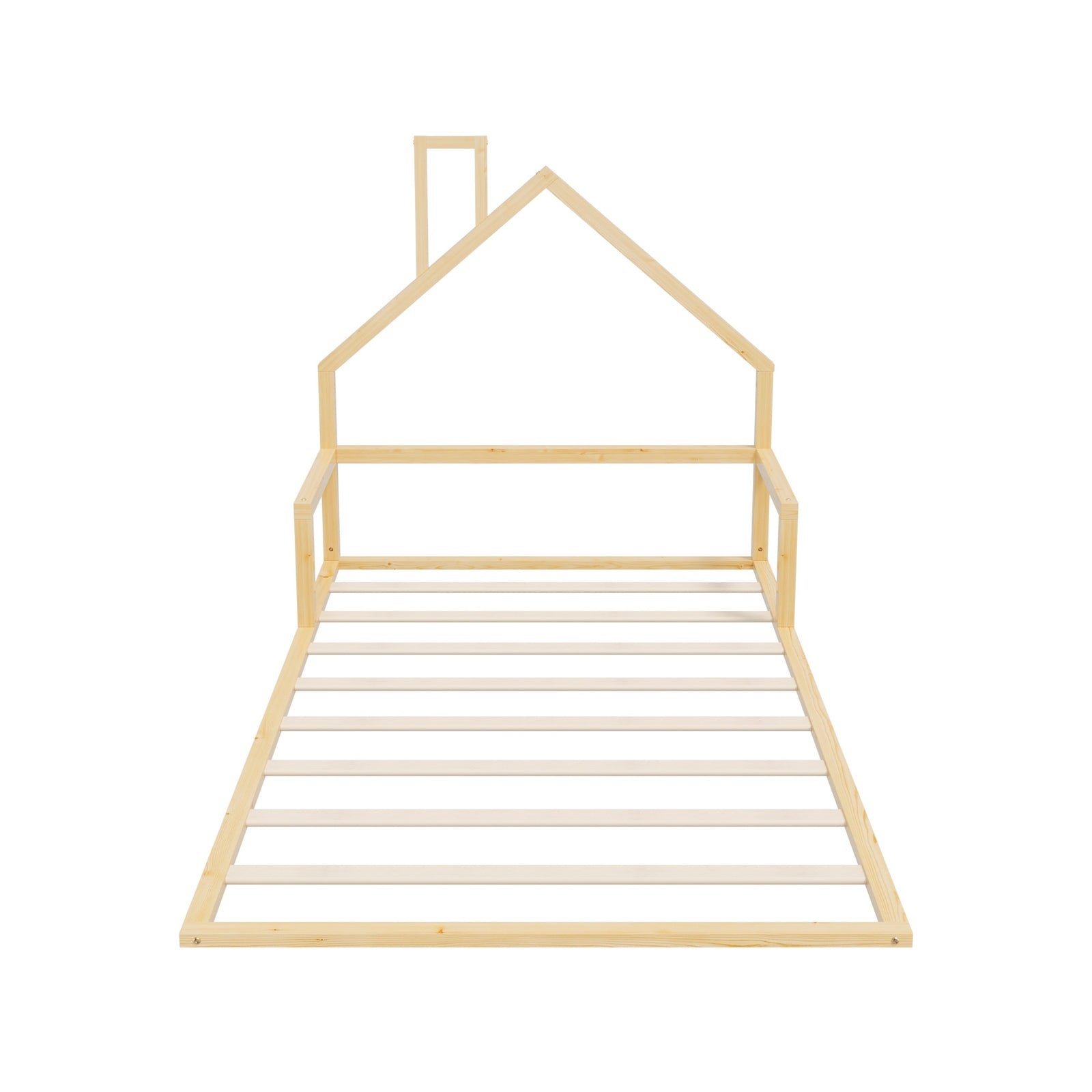 Oikiture Wooden Kids Bed Frame Floor Beds Chimney Platform King Single Natural