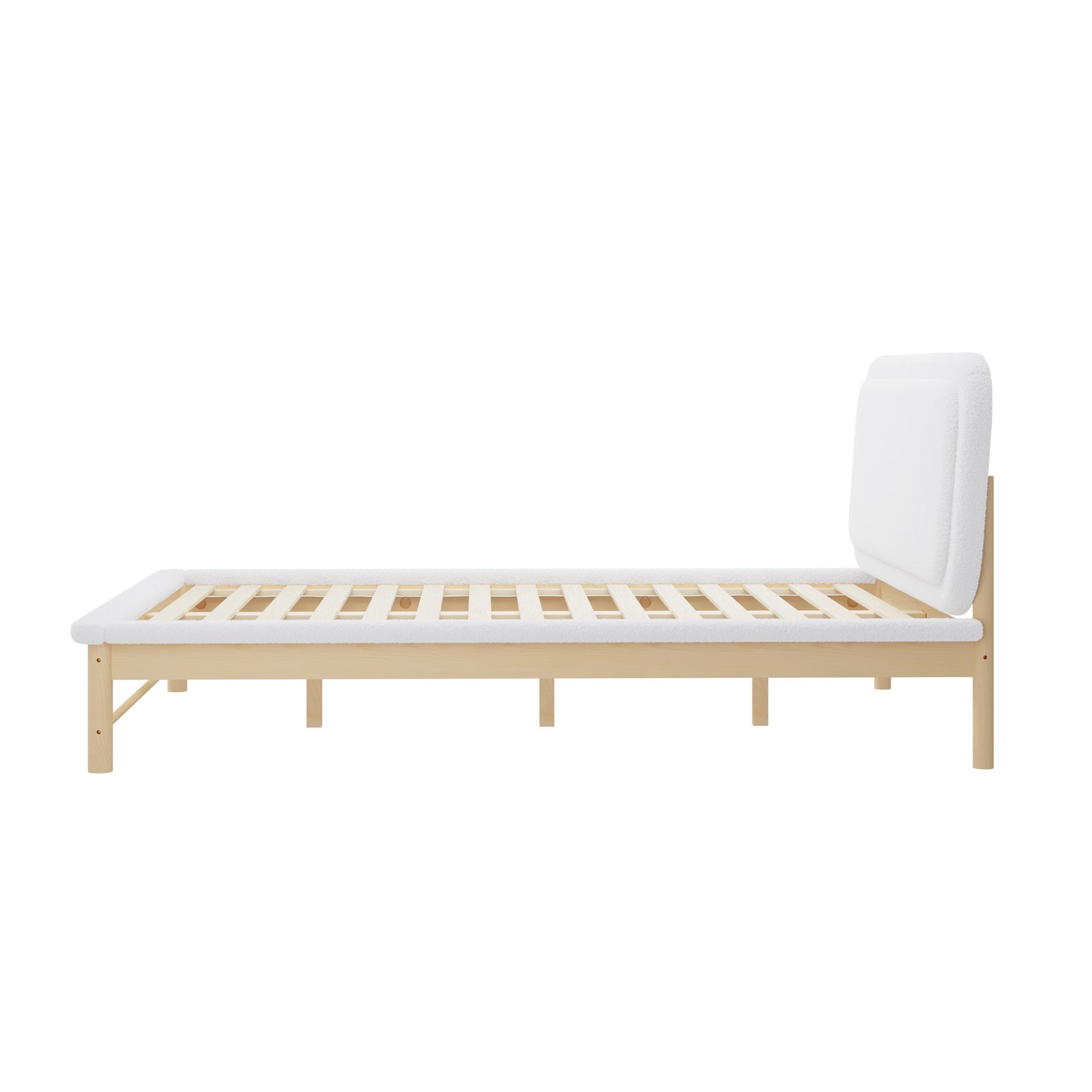 Oikiture Wooden Bed Frame with Boucle Upholstery Headboard Pine Base Queen - Sunyee