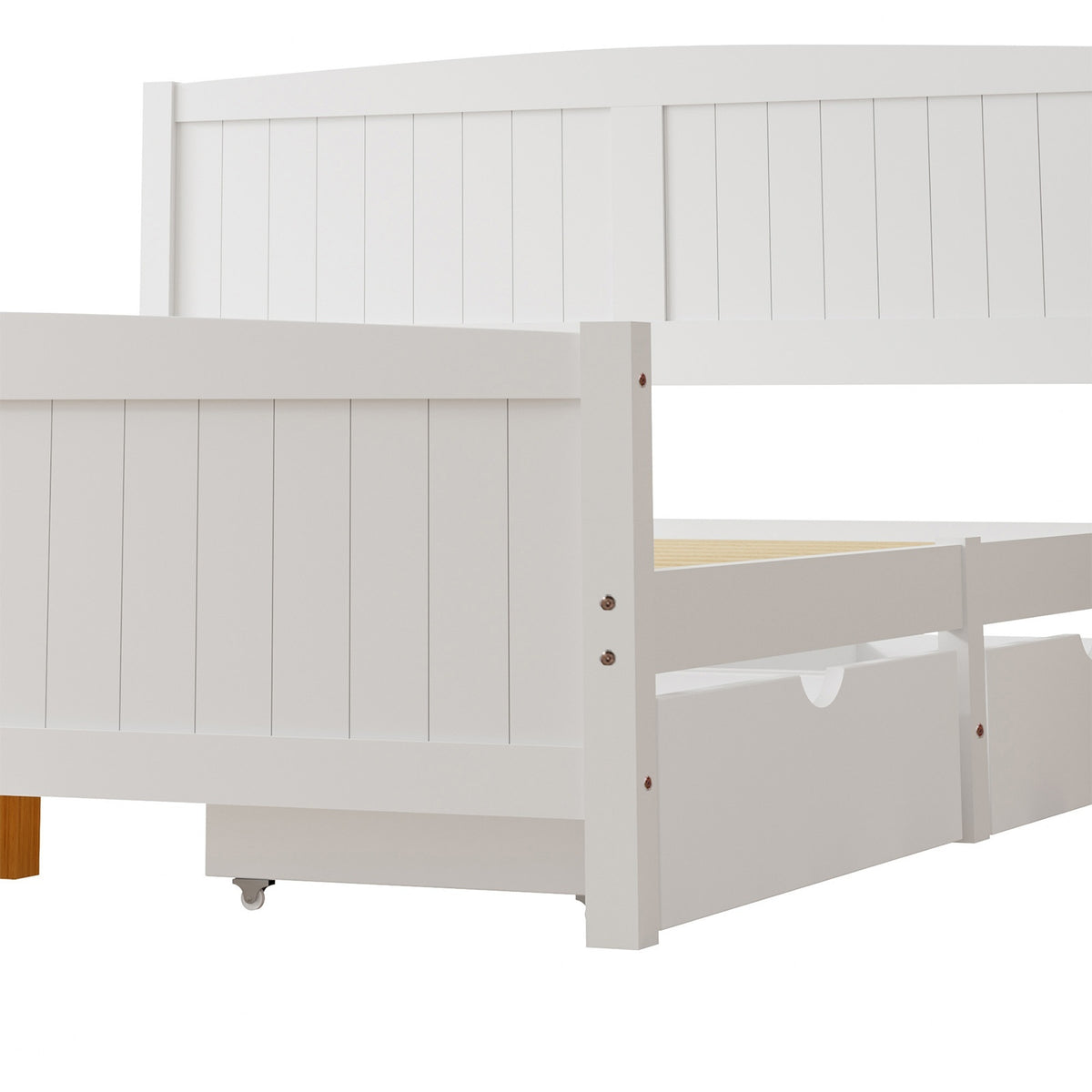 Oikiture Wooden Bed Frame Quenn Double King Single Base with Drawers White META