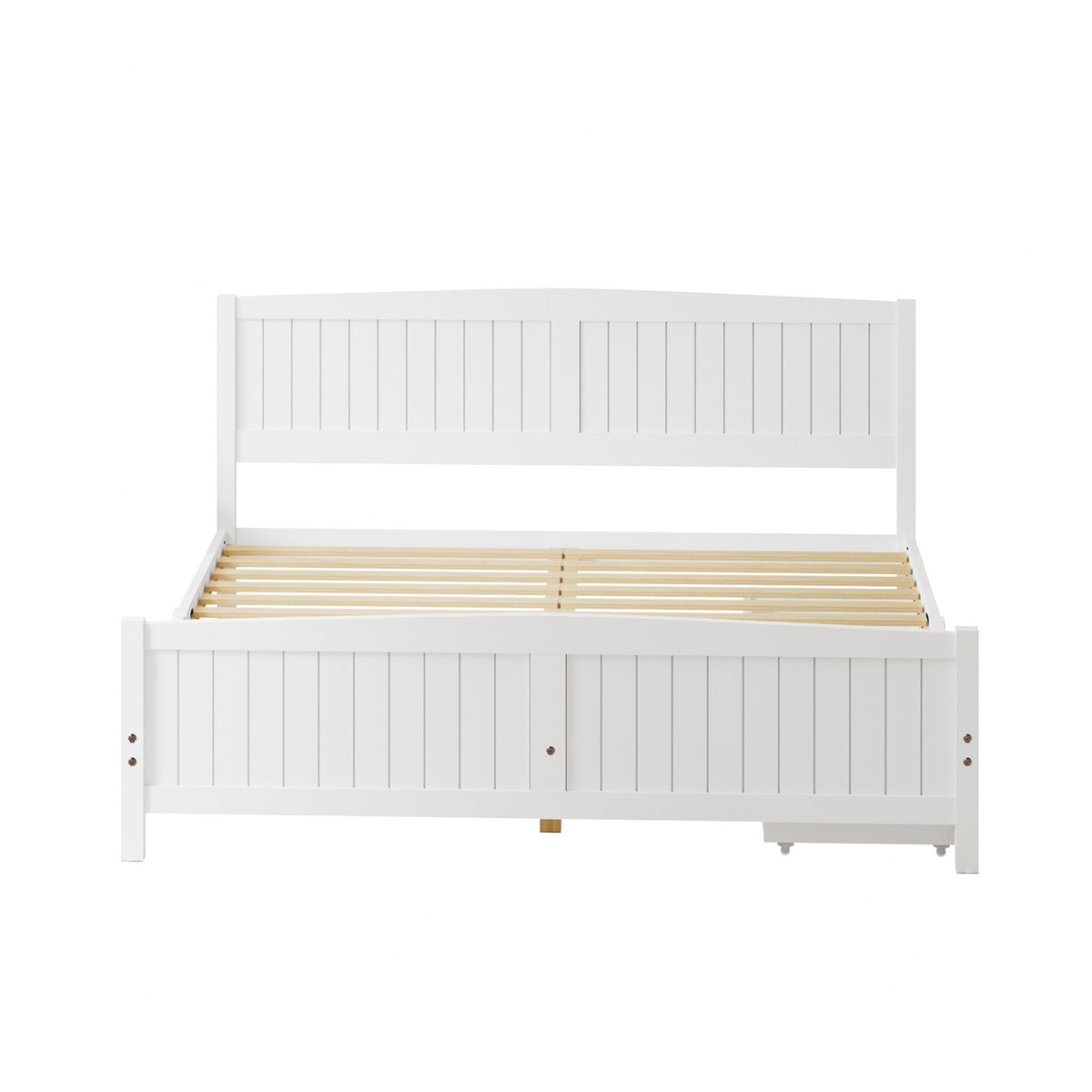 Oikiture Wooden Bed Frame King Size Base with Trundle Storage Drawers White
