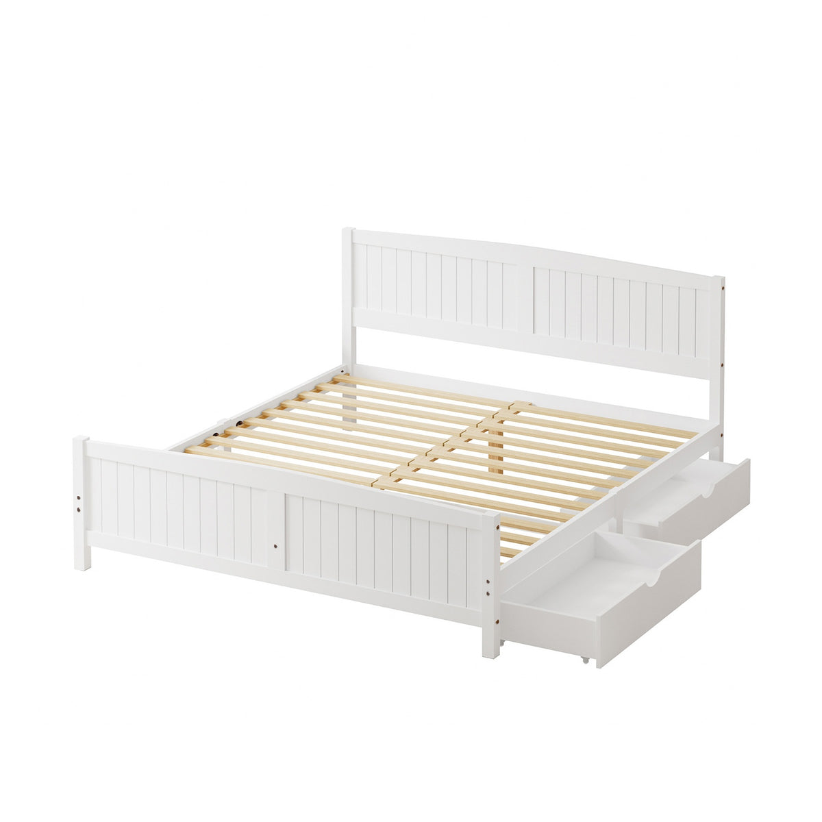 Oikiture Wooden Bed Frame King Size Base with Trundle Storage Drawers White