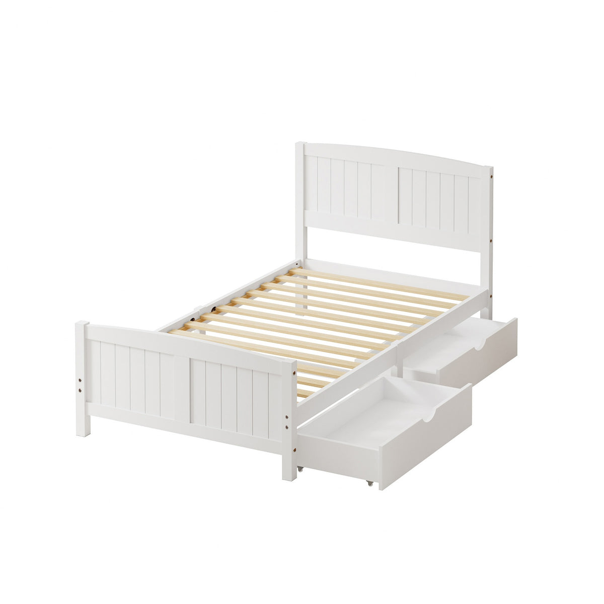 Oikiture Wooden Bed Frame King Single Base with Trundle Storage Drawers White