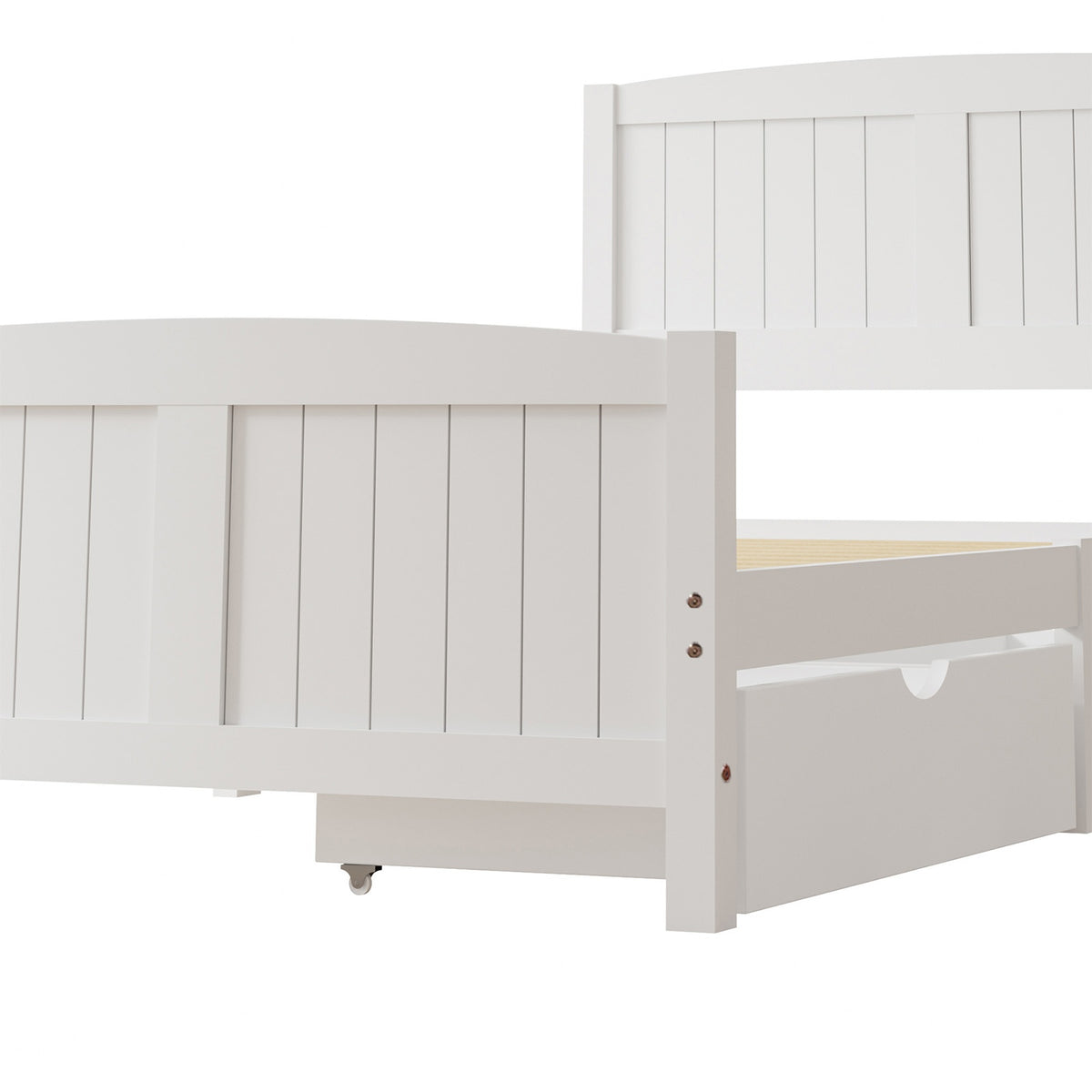 Oikiture Wooden Bed Frame King Single Base with Trundle Storage Drawers White