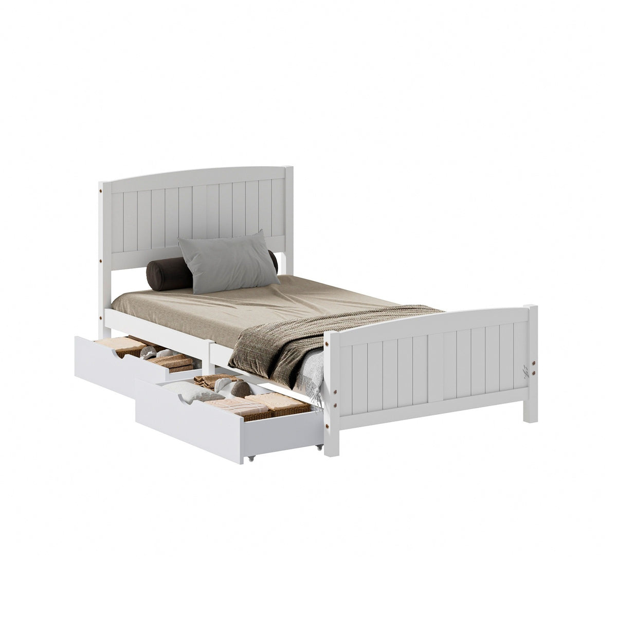 Oikiture Wooden Bed Frame Quenn Double King Single Base with Drawers White META