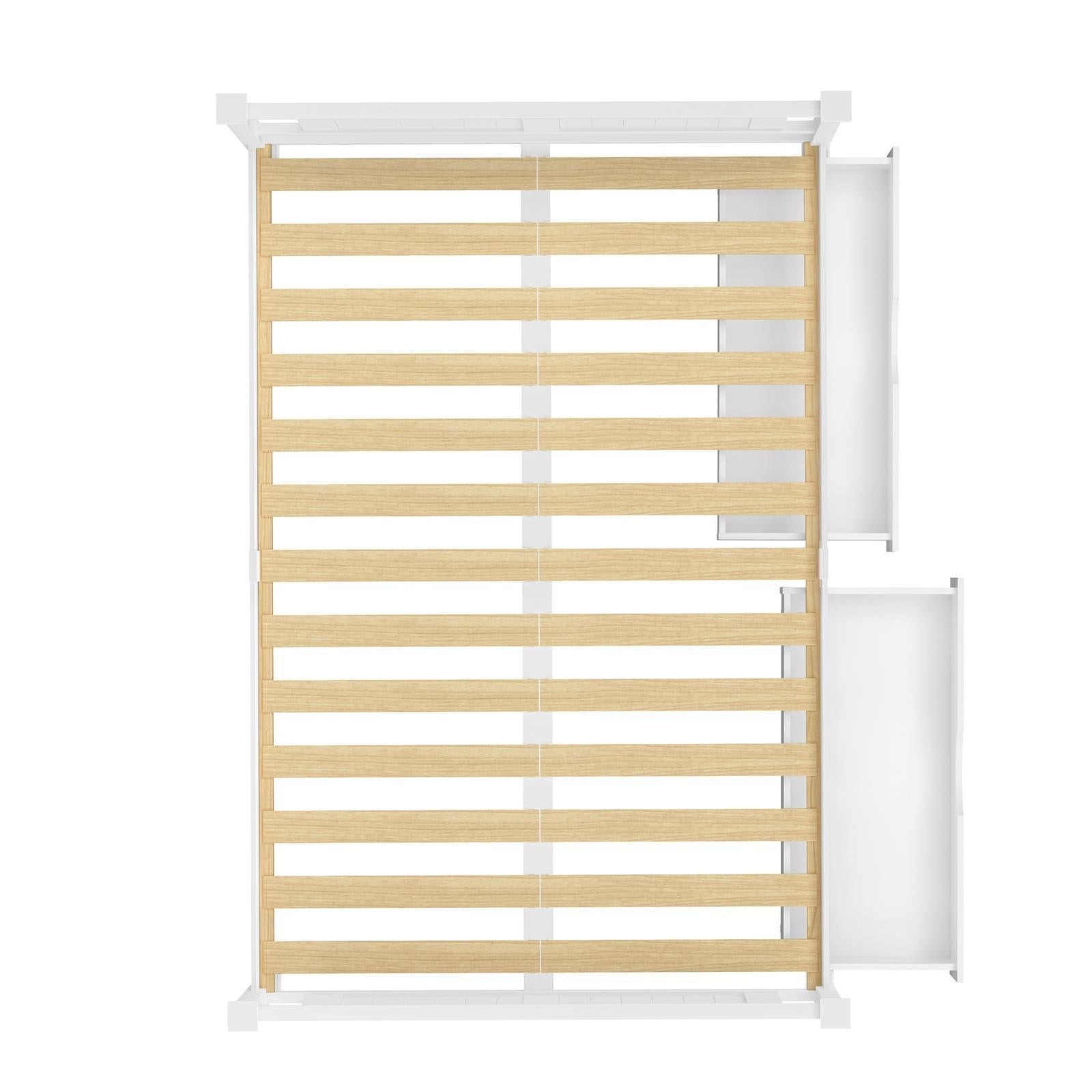 Oikiture Solid Pine Wood Bed Frame with 2 Storage Drawers Platform White Double