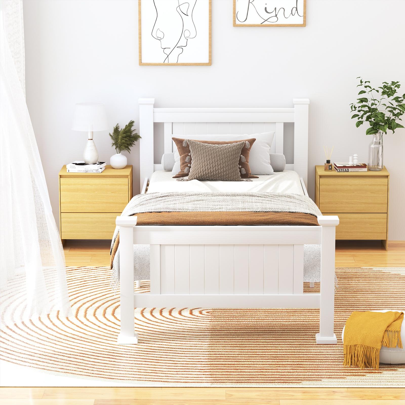 Oikiture Solid Pine Wood Bed Frame with 2 Storage Drawers Platform King Single