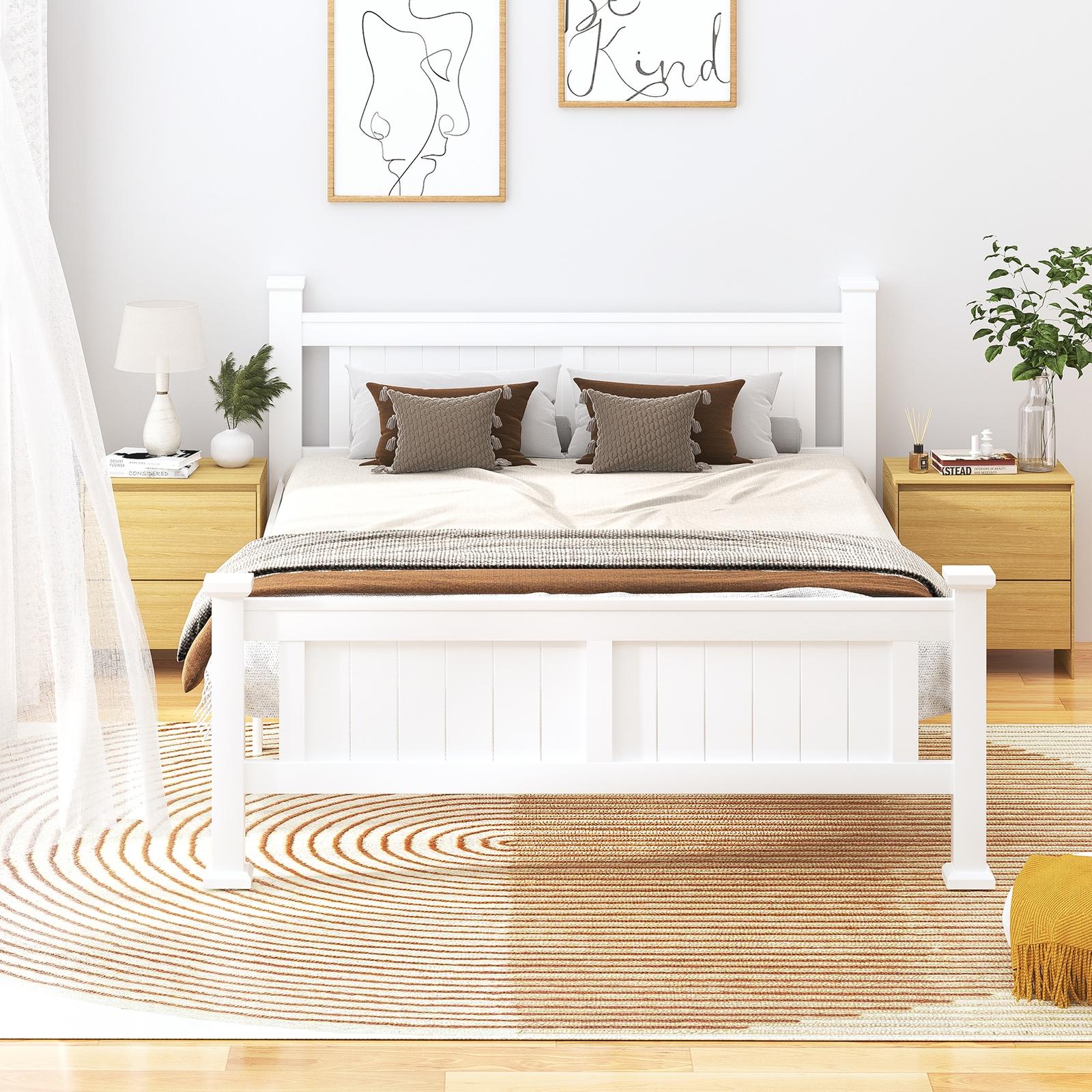 Oikiture Wooden Bed Frame Queen Size with Storage Drawers Trundles