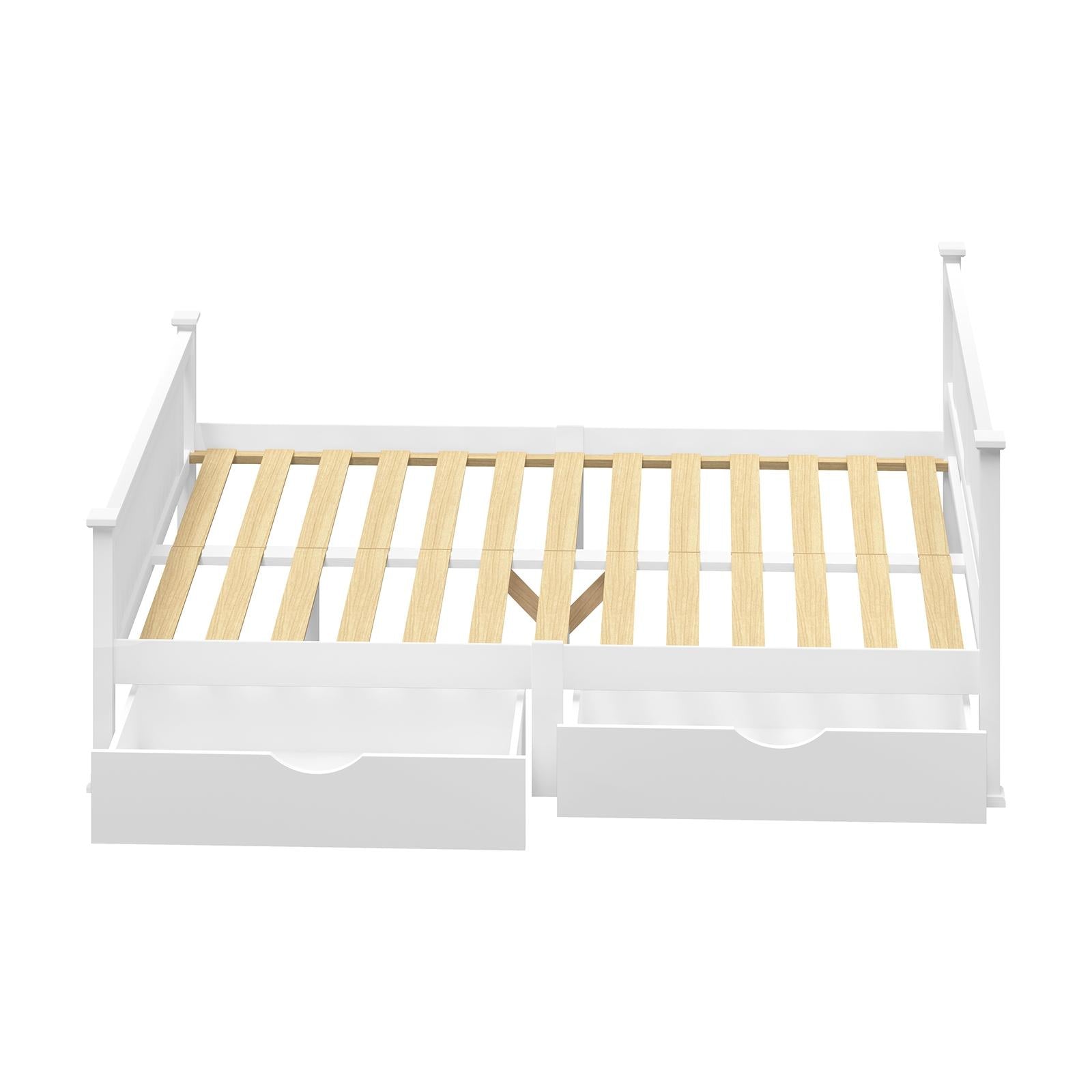 Oikiture Wooden Bed Frame Queen Size with Storage Drawers Trundles