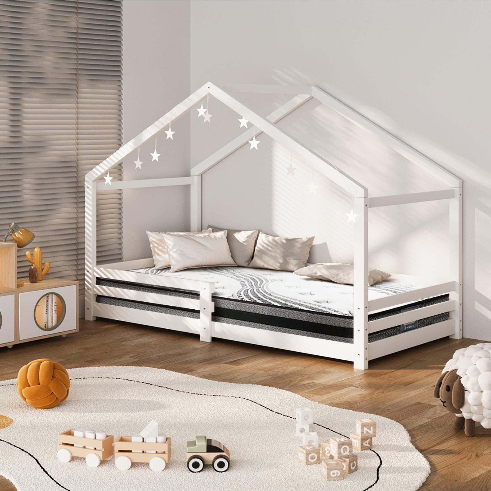 Oikiture Kids Bed Frame With Single Mattress Set White - Sunyee