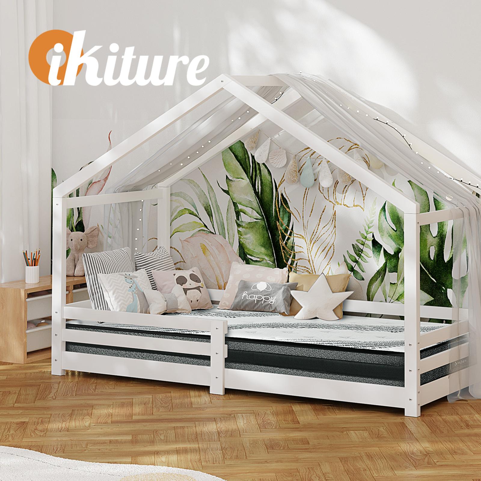 Oikiture Kids Bed Frame With Single Mattress Set White - Sunyee