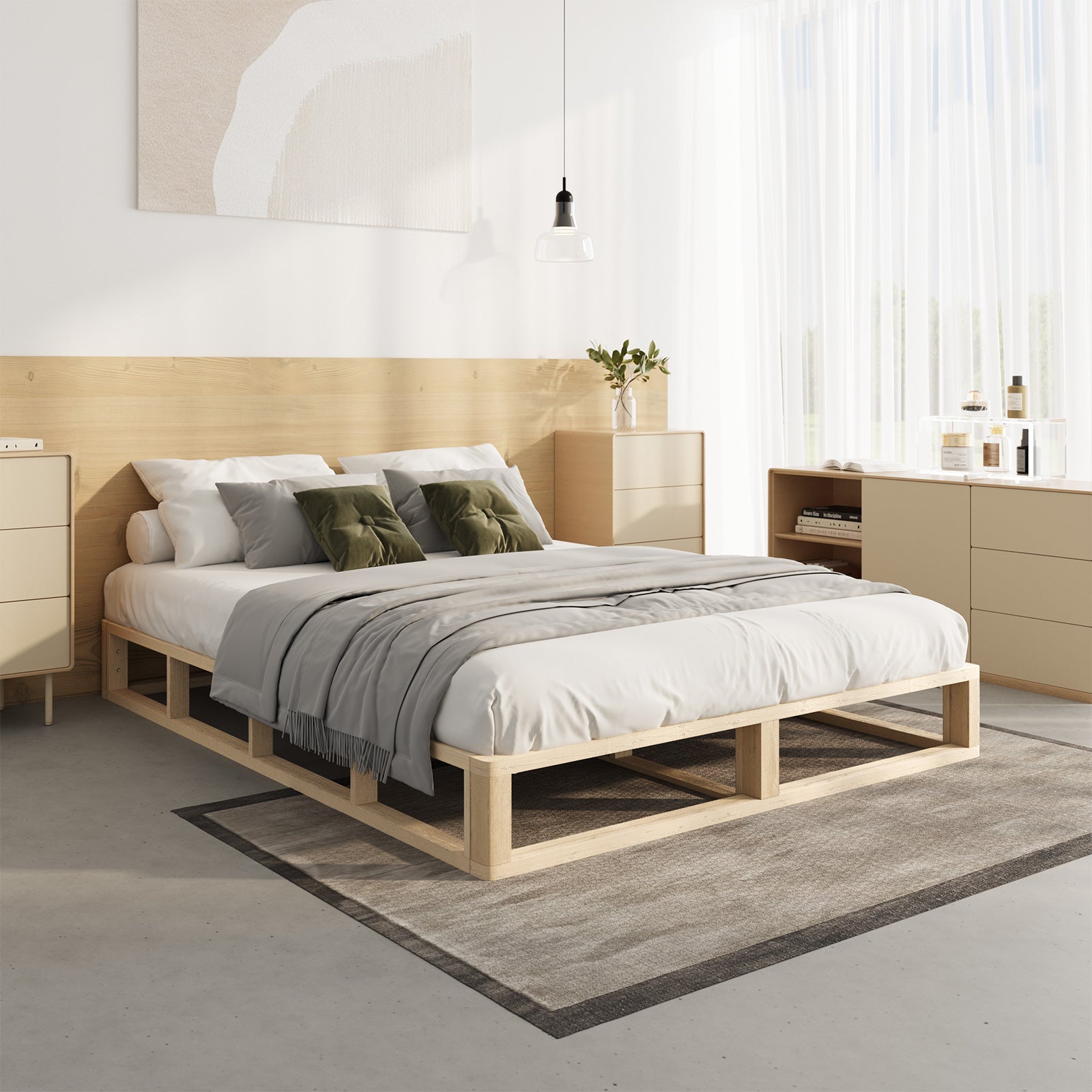 Oikiture Bed Frame King Single Wooden Bed Base Platform Cage-like Base - Sunyee