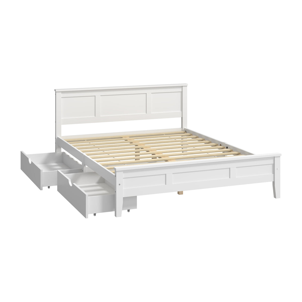 Oikiture Double Wooden Bed Frame Platform with Headboard 2 Storage Drawers White