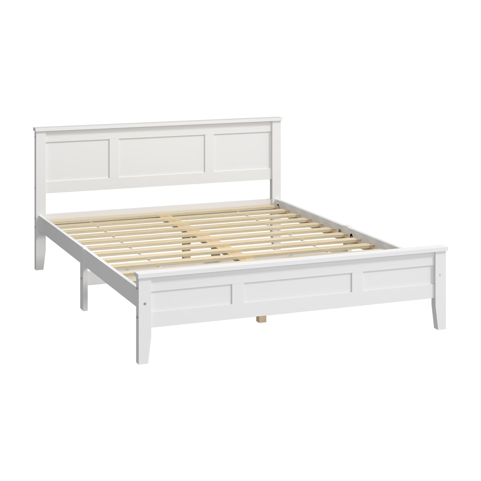 Oikiture Double Wooden Bed Frame with Slatted Base Headboard Pine Timber White
