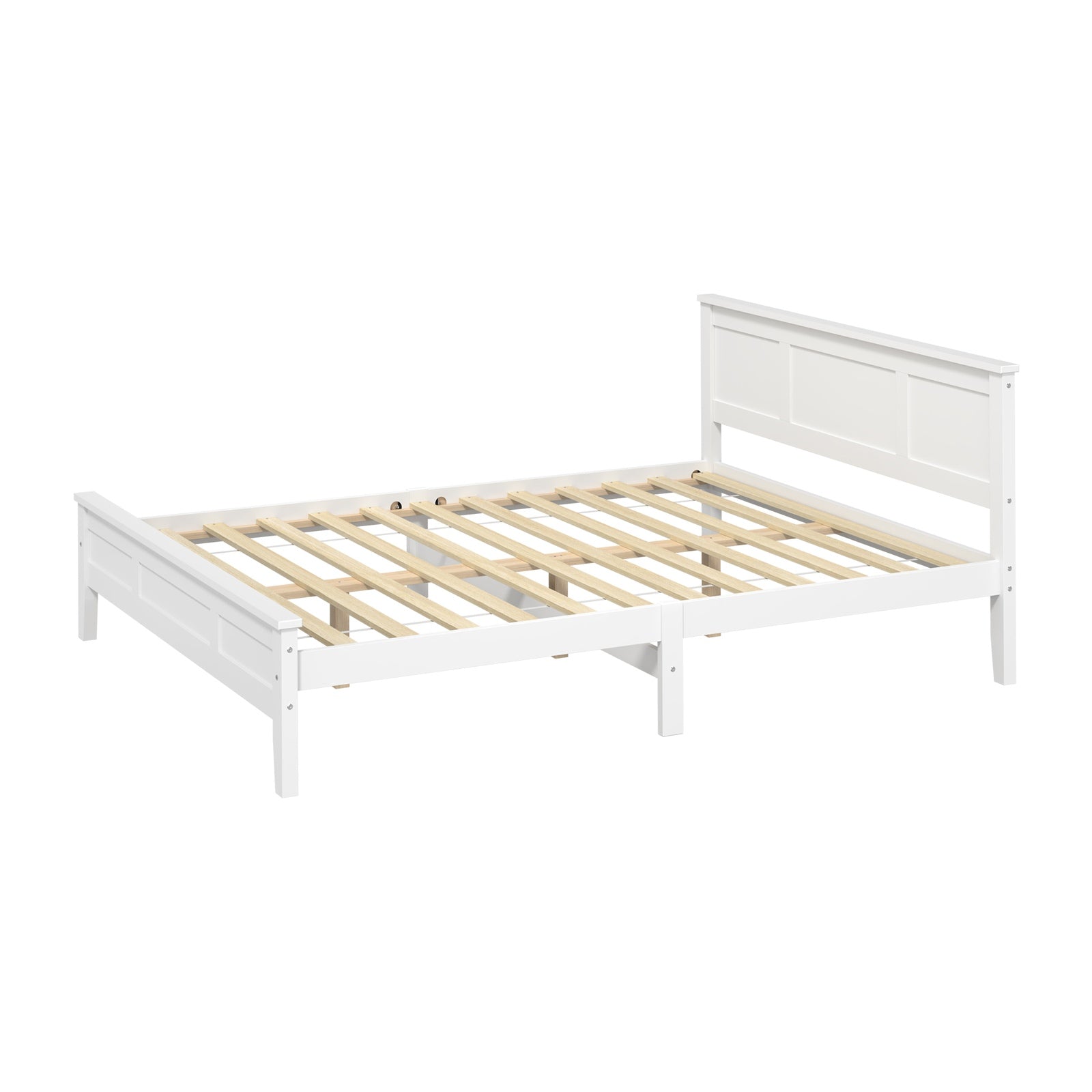 Oikiture Double Wooden Bed Frame with Slatted Base Headboard Pine Timber White