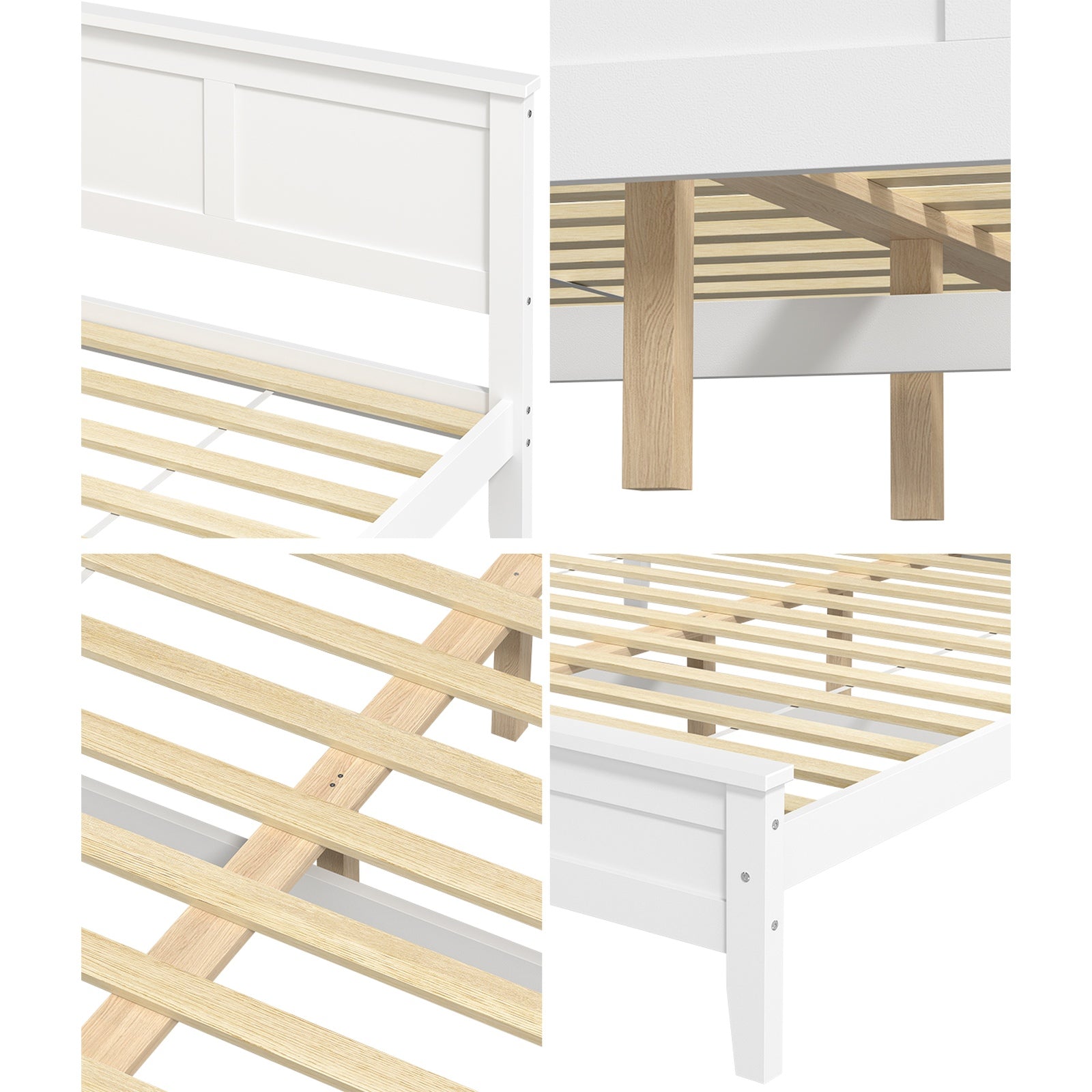 Oikiture King Wooden Bed Frame with Slatted Base Headboard Pine Timber White